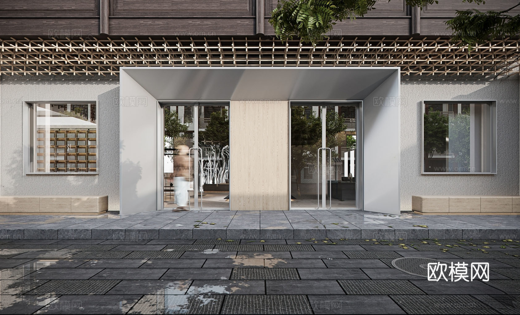 现代原木图书馆外观 书店头 外观 建筑3d模型