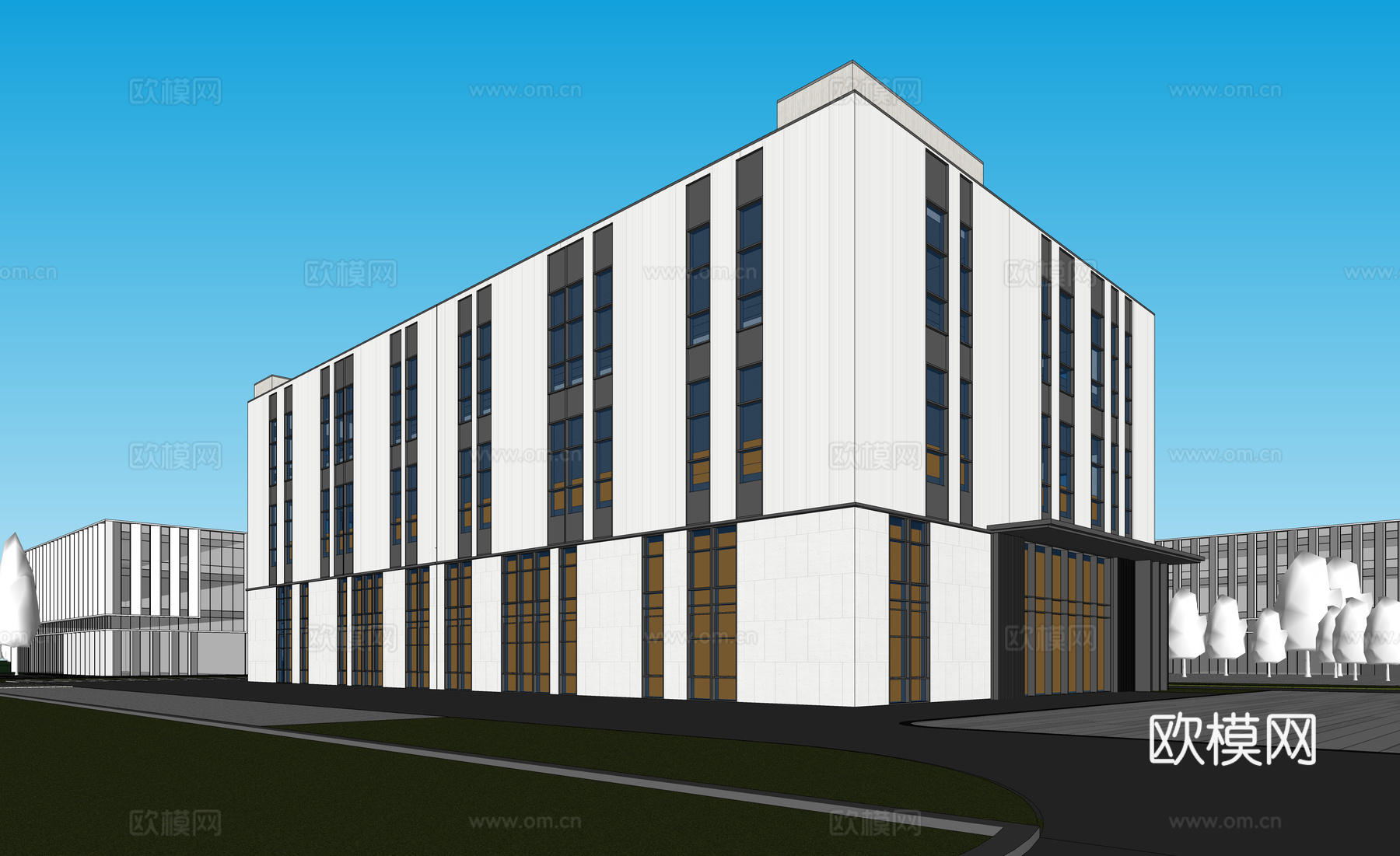 现代厂房  现代工业厂房 多层厂房 厂房建筑 现代简约厂房su模型