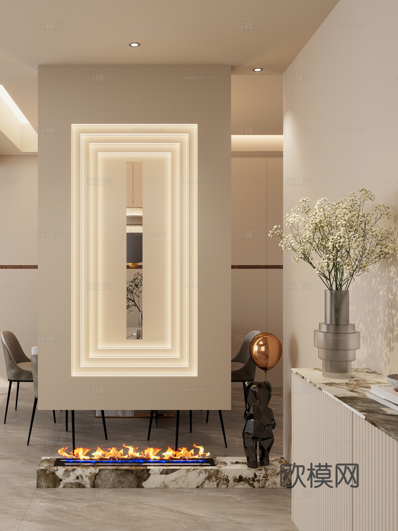 极简 中古风 斯卡帕叠级 透景 隔断 客餐厅 玄关3d模型