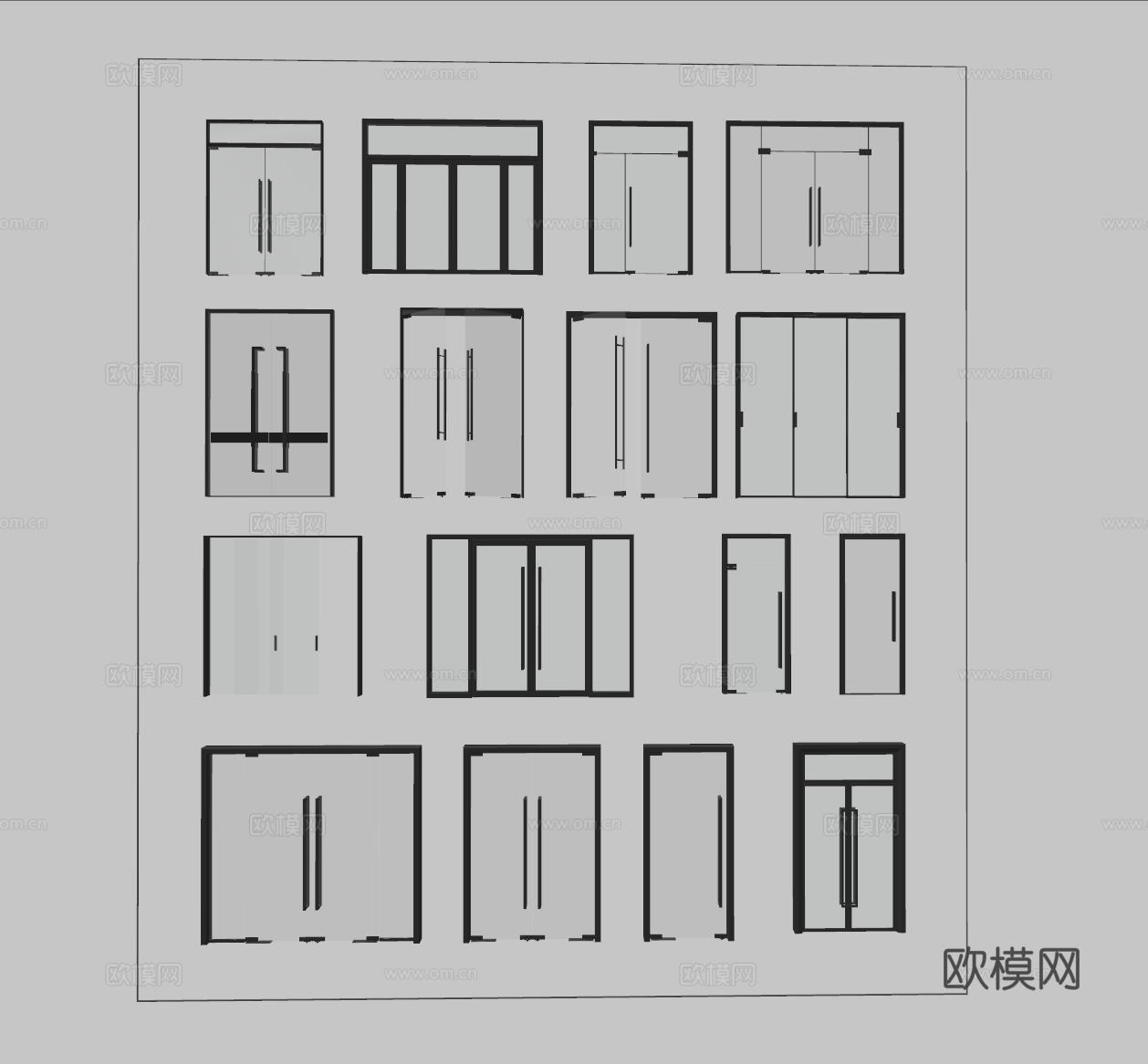 现代玻璃大门 落地玻璃门 玻璃门窗 双开入户门 推拉门 门联su模型