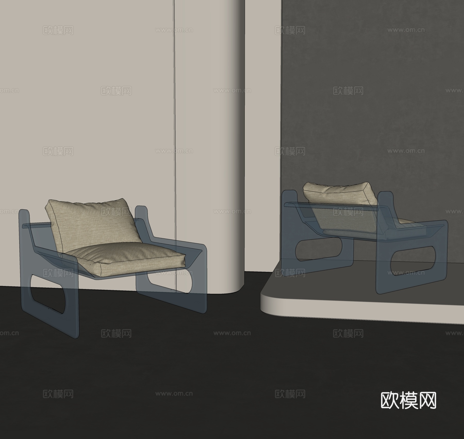 现代亚克力休闲椅 简约透明休闲椅su模型