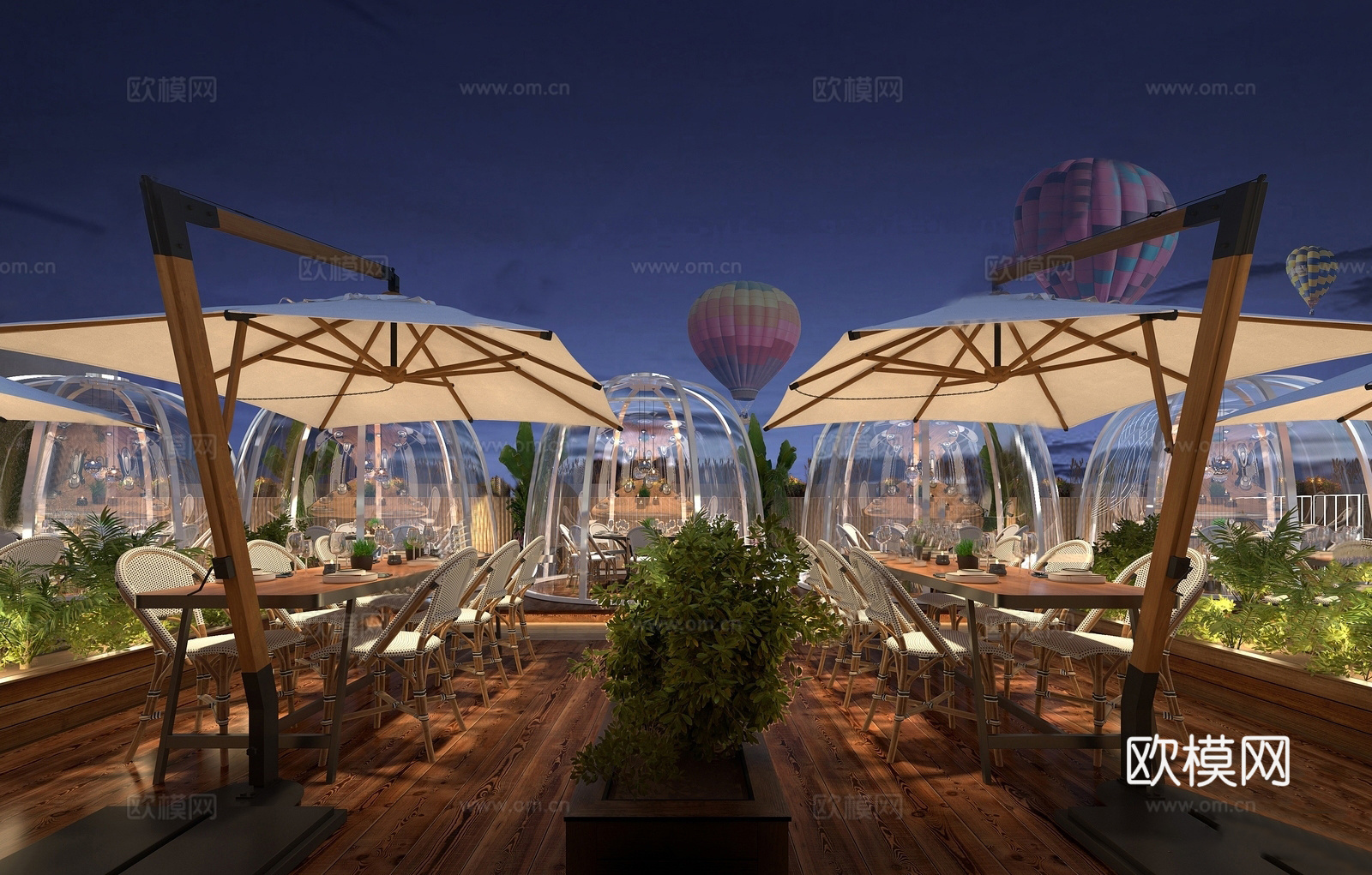 现代音乐户外西餐厅 户外就餐区su模型