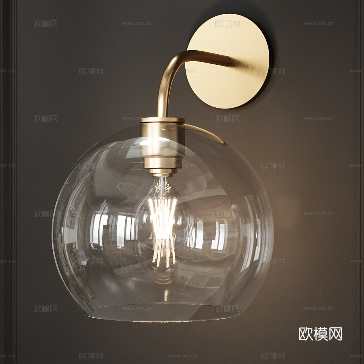 现代轻奢金属玻璃球形壁灯3d模型