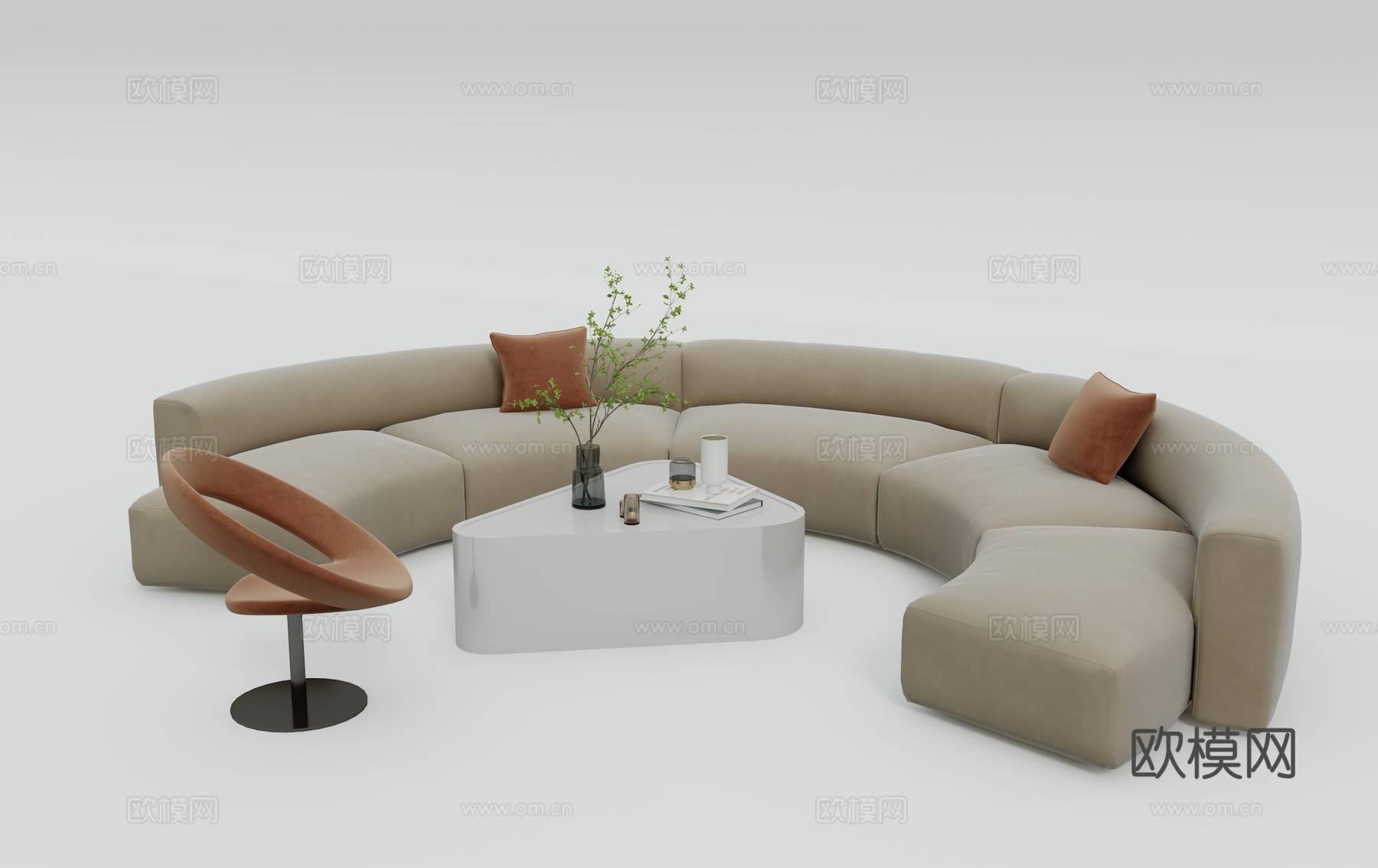 现代沙发茶几单椅3d模型