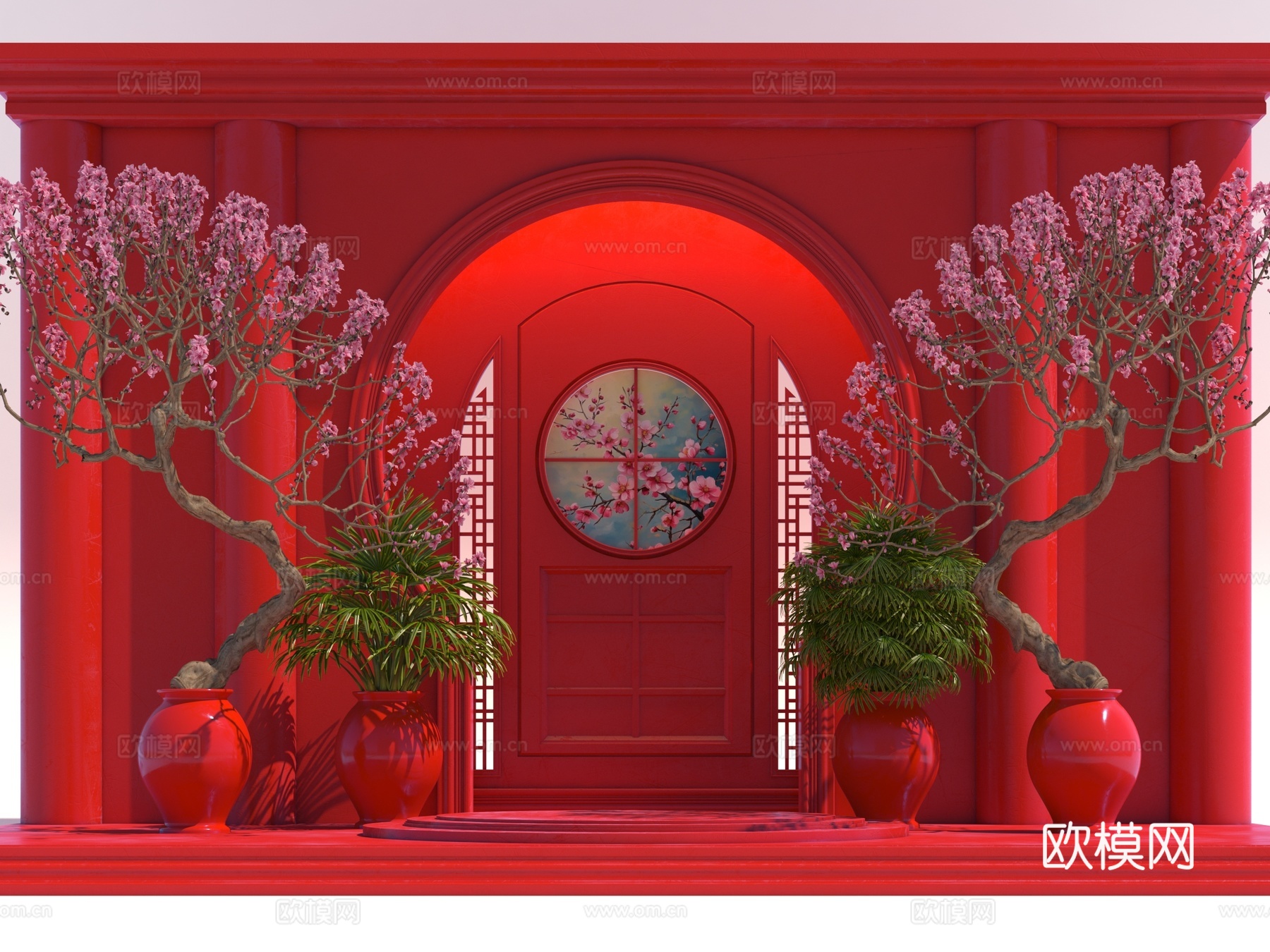 新中式风格节日舞台背景3d模型