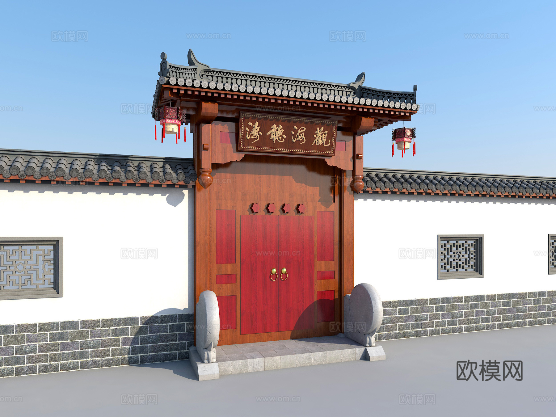 新中式古建入口 古建门头 苏式建筑 古代建筑 入口大门3d模型