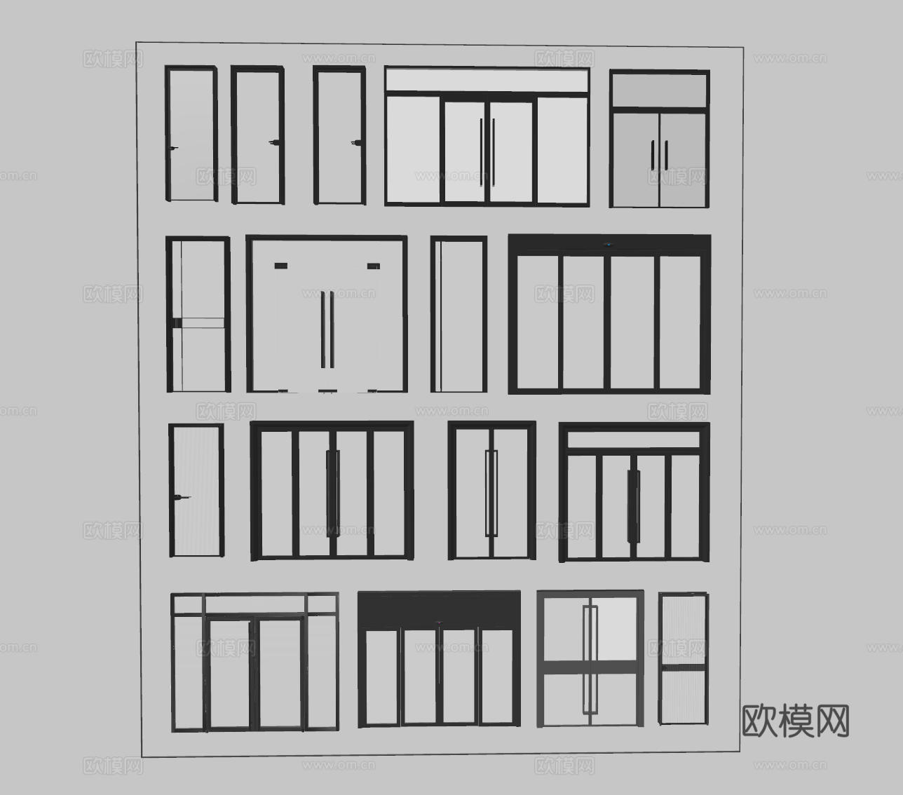 现代玻璃大门 落地玻璃门 玻璃门窗 双开入户门 推拉门 门联su模型