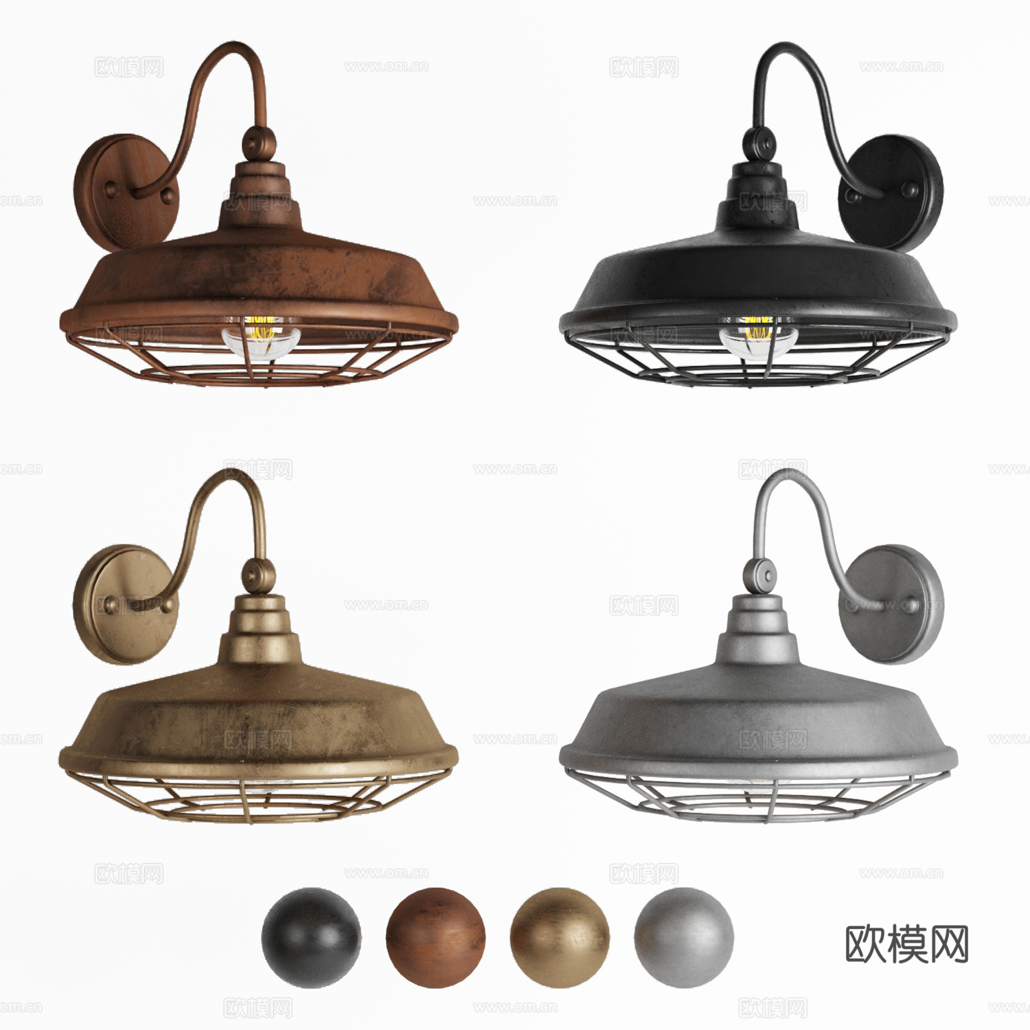 現(xiàn)代工業(yè)風(fēng)戶外金屬壁燈3d模型下載（渲染圖2）