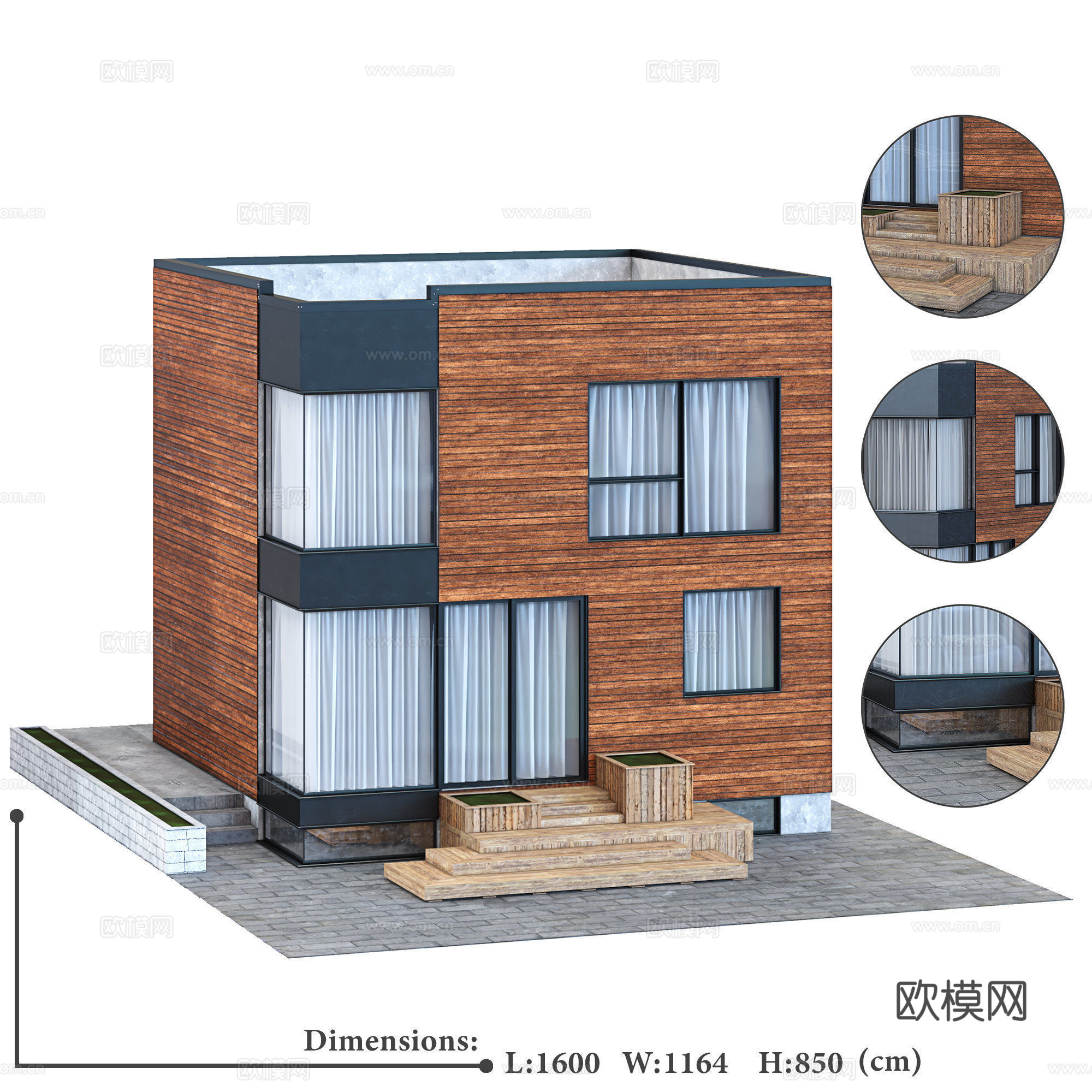 现代意式红砖建筑住宅外观3d模型