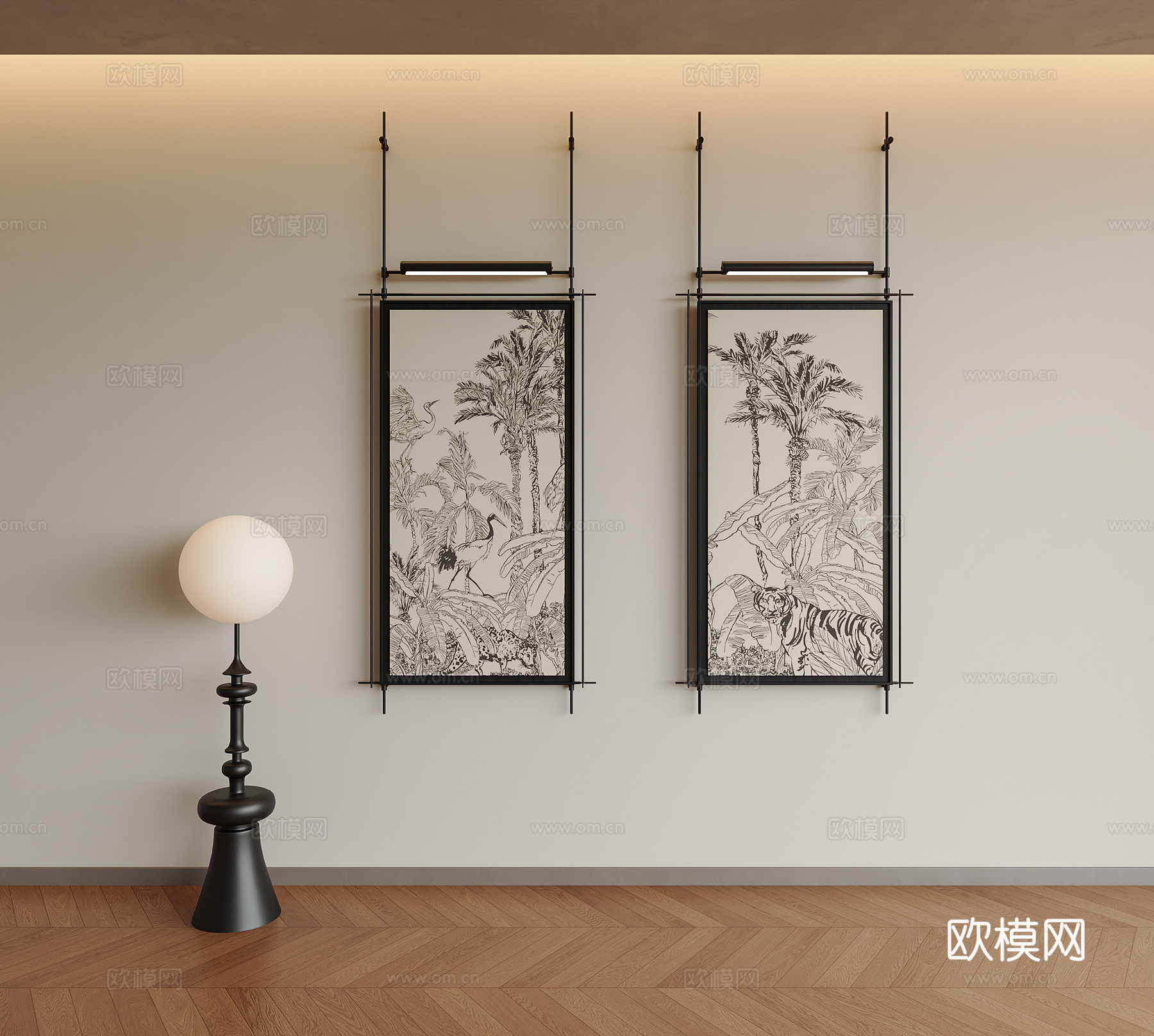 法式中古挂画 挂画组合 装饰画 中古风挂画 镜前灯 法式挂画3d模型