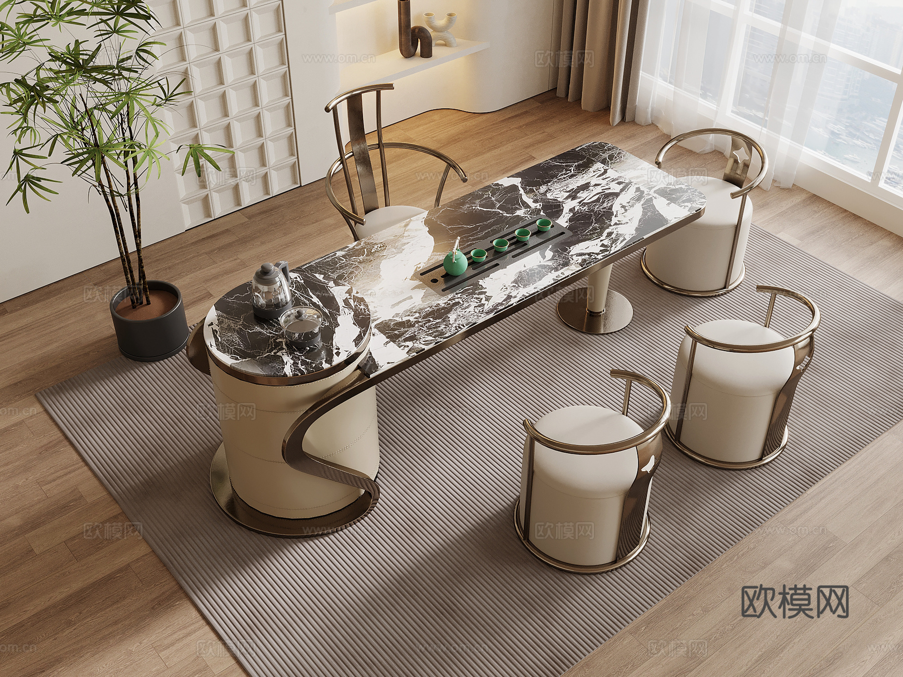 新中式茶桌椅 茶台3d模型