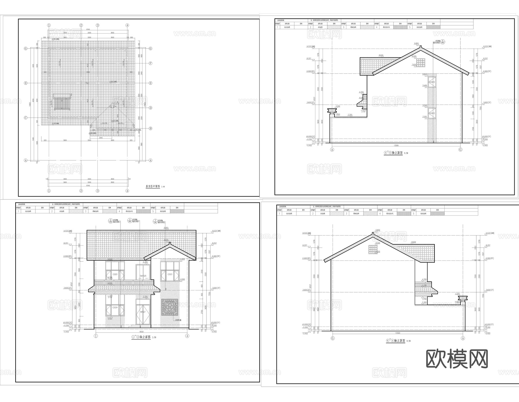 现代别墅建筑 现代自建房建筑 现代农村住宅cad施工图