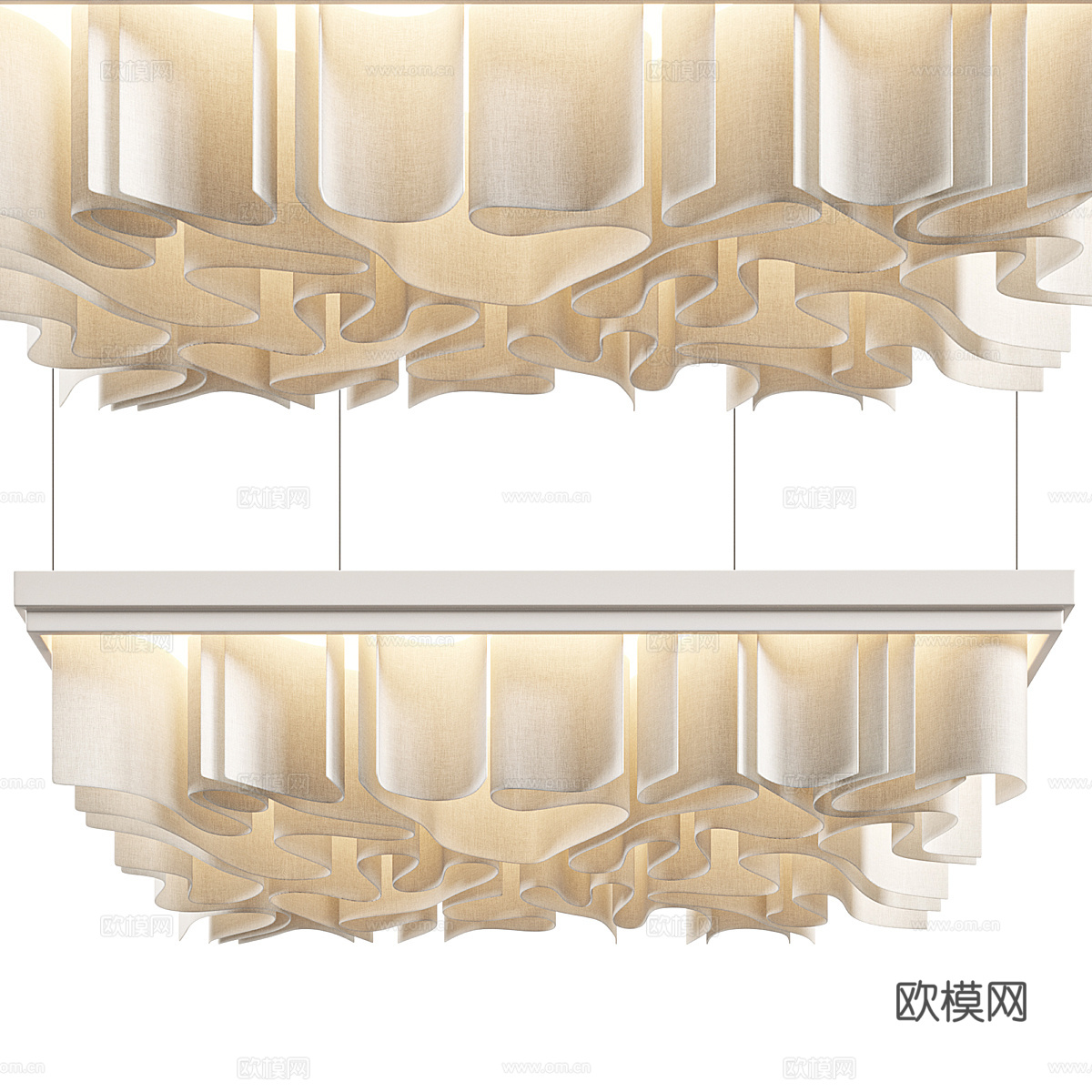 新中式轻奢布艺波浪吊顶3d模型