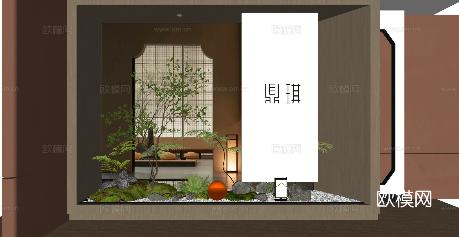 玄关造景 绿植造景 室内造景 植物堆 绿植橱窗su模型