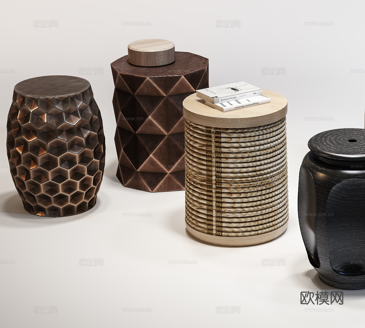 现代角几  圆几茶几  凳子组合3d模型