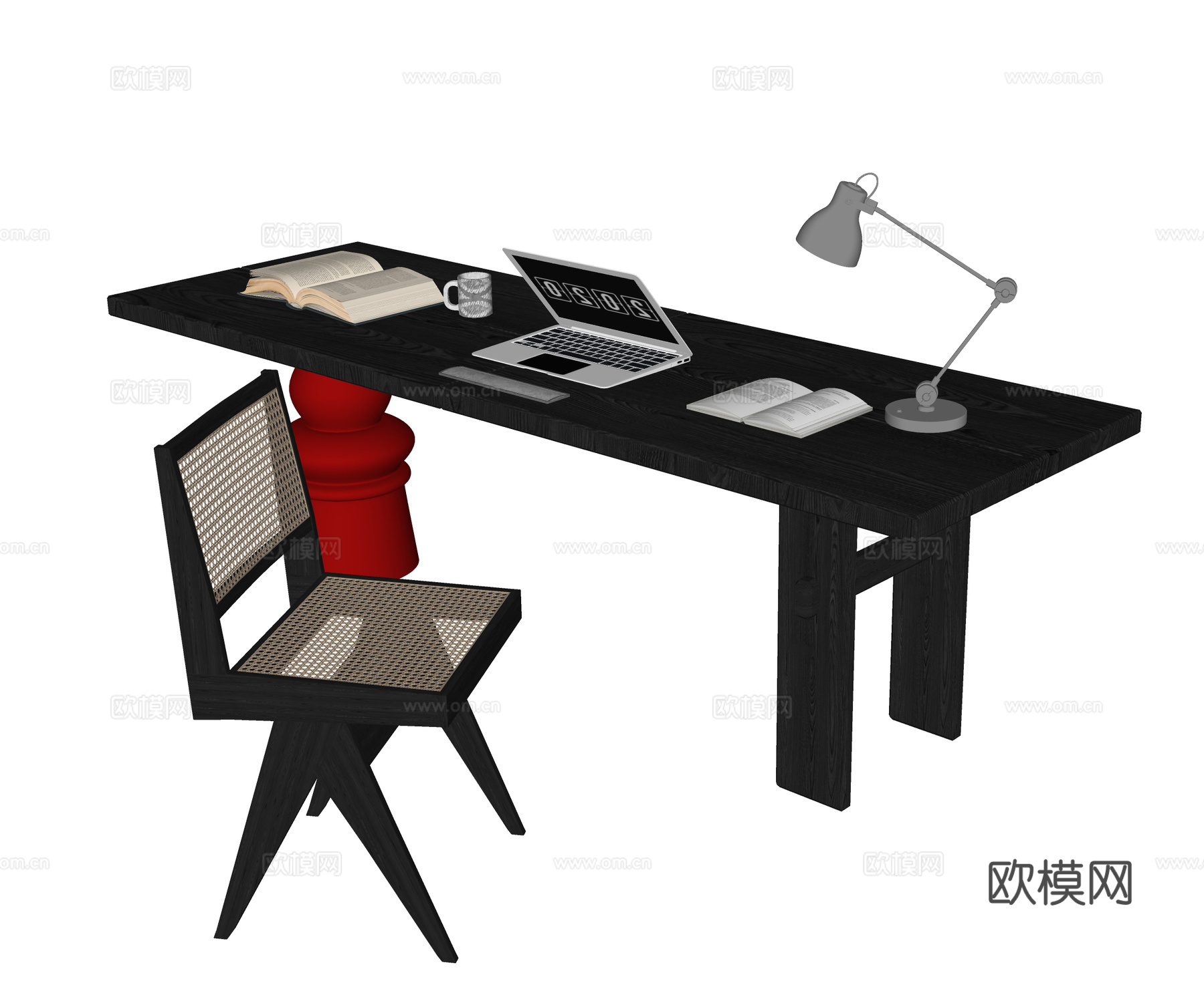 现代书桌椅 书桌 书桌摆件su模型