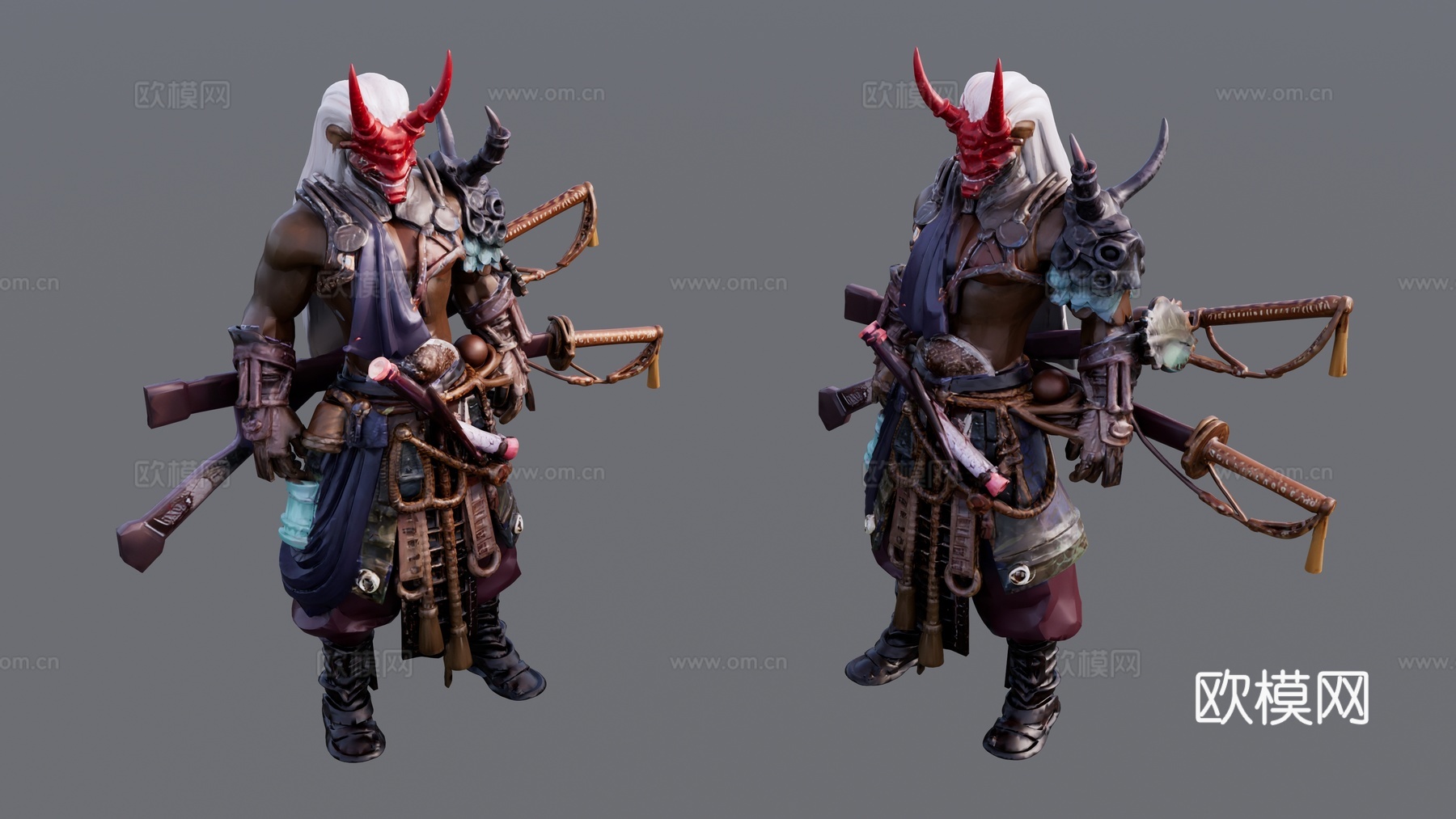 白发红面具武士雕塑su模型