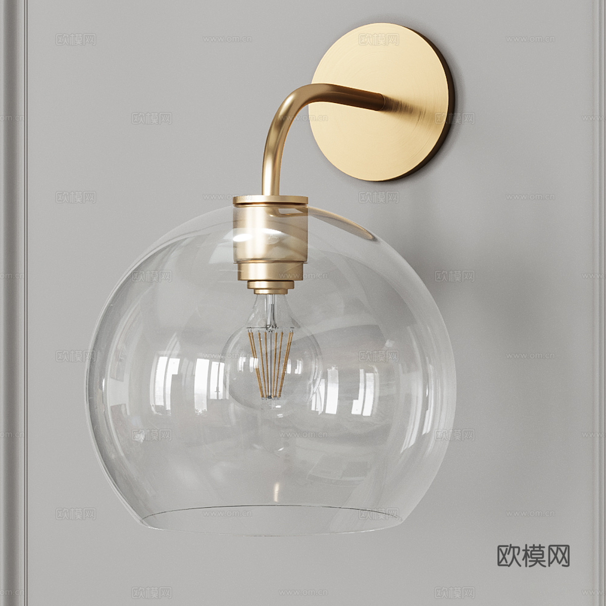 现代轻奢金属玻璃球形壁灯3d模型