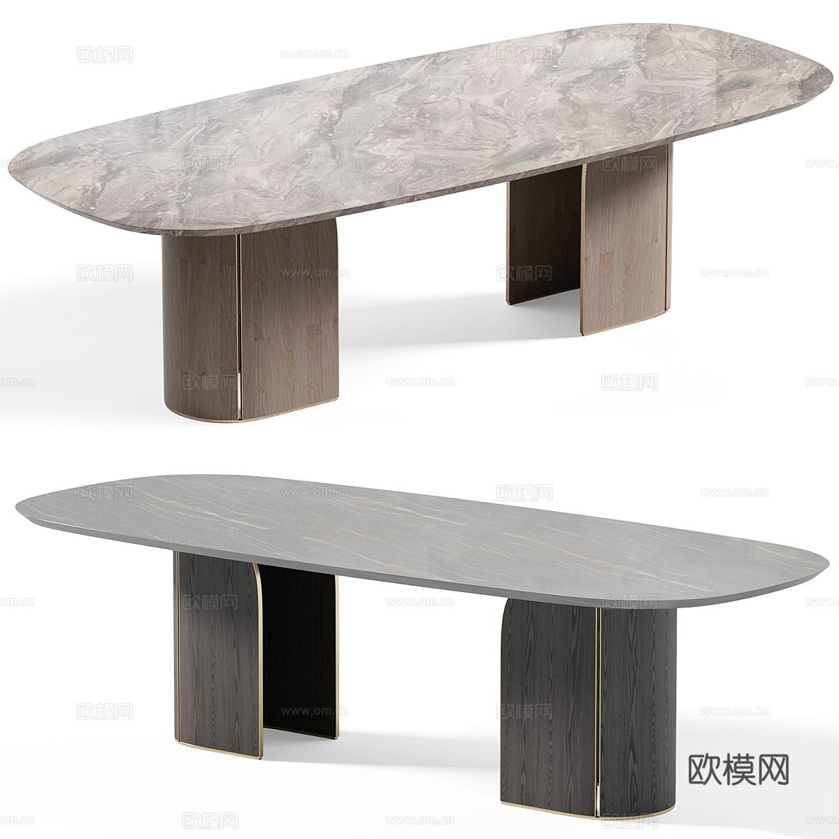 现代意式轻奢椭圆餐桌椅组合3d模型