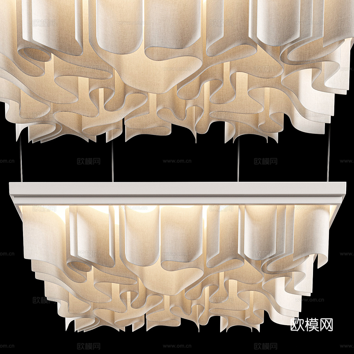 新中式轻奢布艺波浪吊顶3d模型