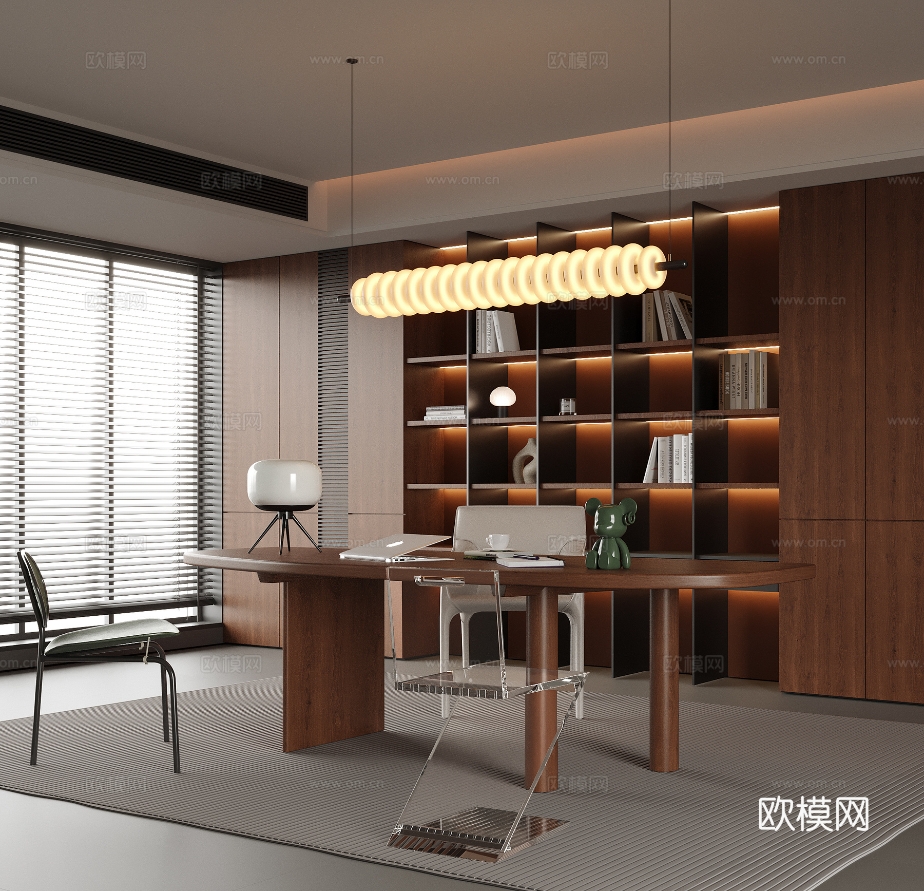 现代书房 书桌椅 书柜su模型