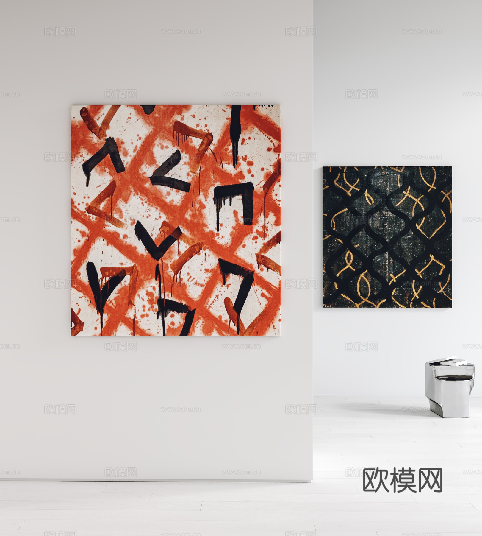 现代挂画 装饰画 客厅挂画 玄关挂画 角几3d模型