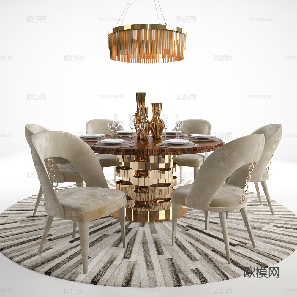 欧式餐桌椅 休闲桌椅 吊灯 餐具3d模型