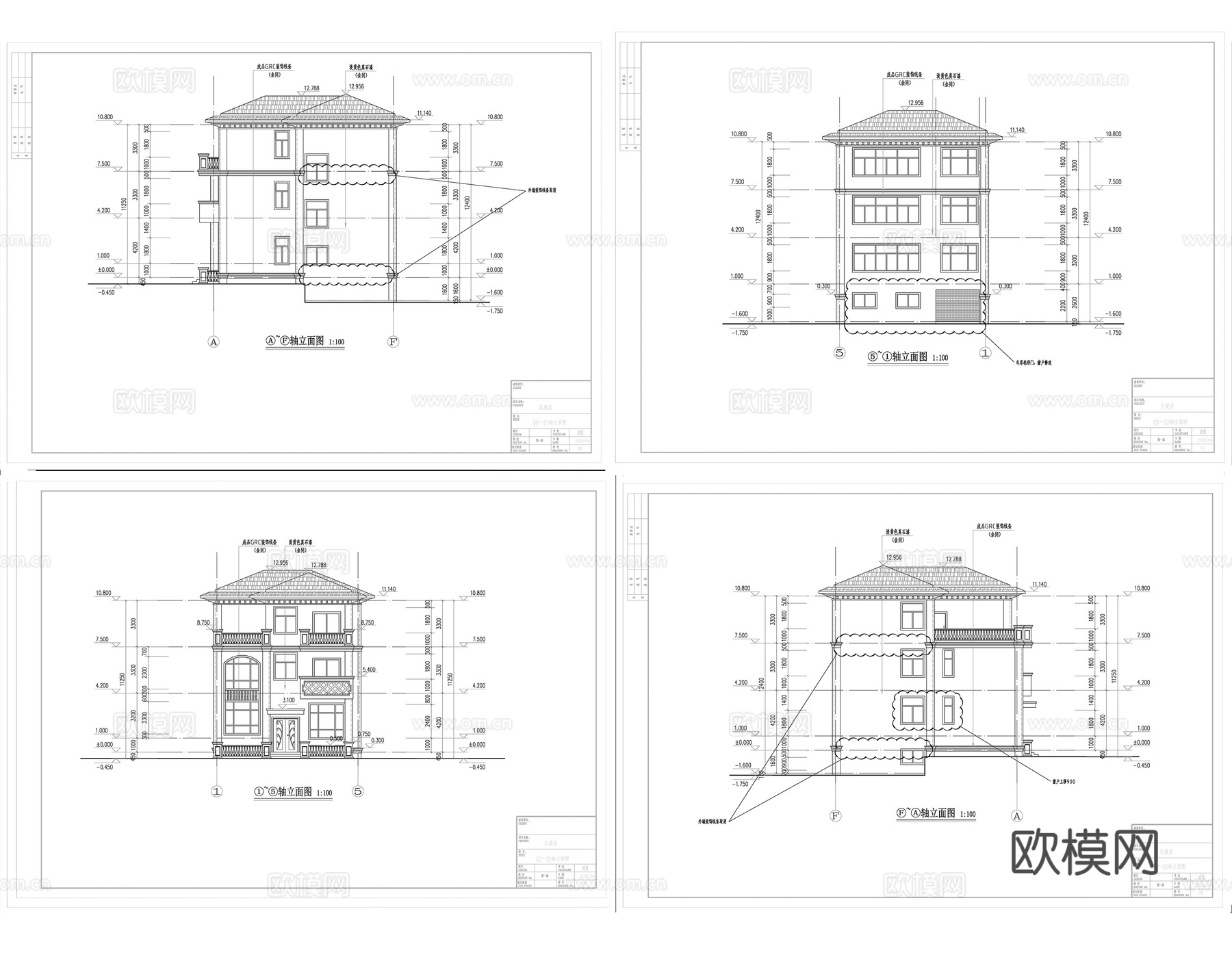 现代别墅建筑 现代自建房建筑 现代农村住宅cad施工图