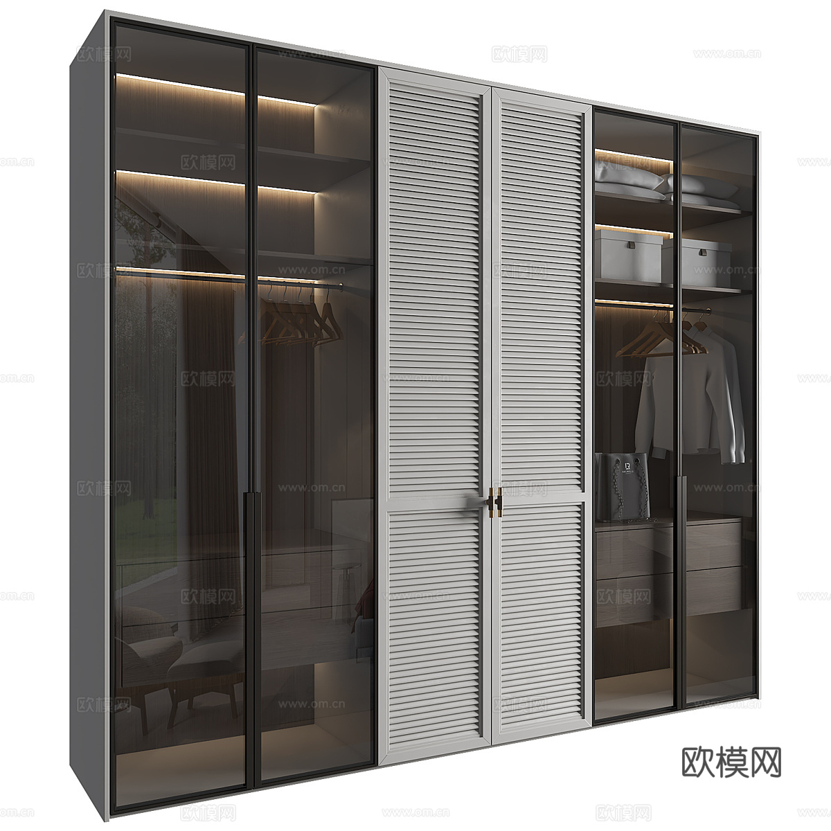 现代意式极简玻璃衣柜3d模型