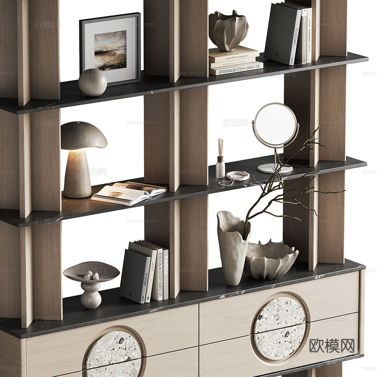 新中式装饰架 书架 展示柜3d模型