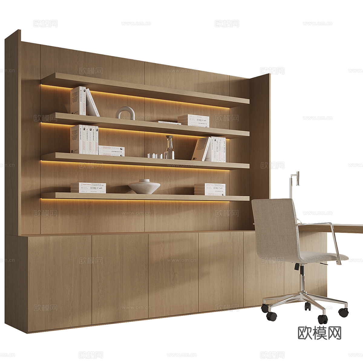 现代极简书柜书桌椅组合3d模型