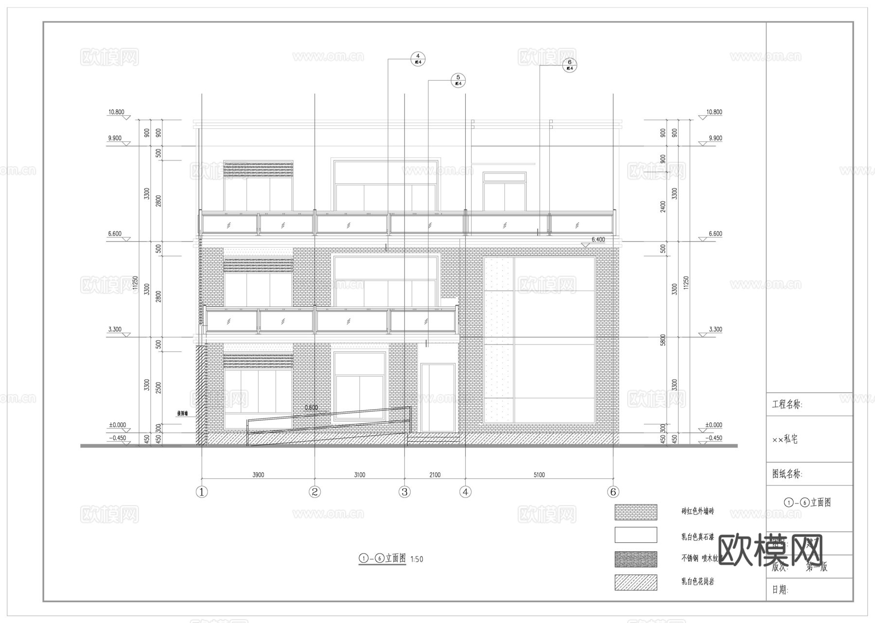 现代三层别墅建筑 现代三层自建房建筑 现代三层农村住宅cad施工图