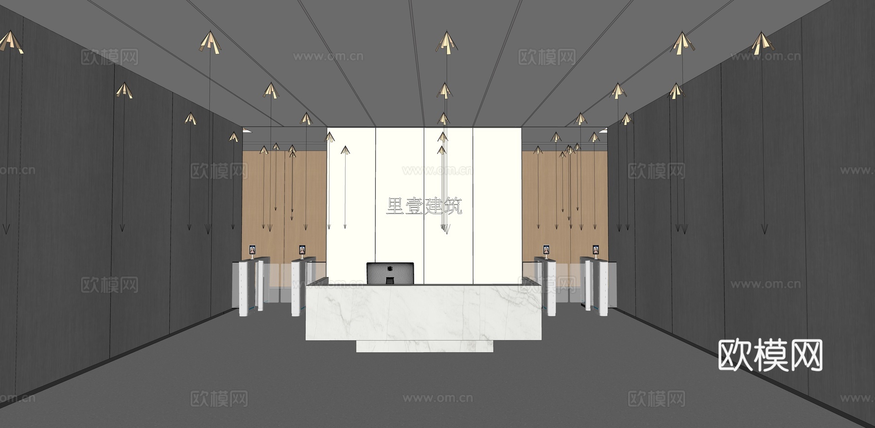 公司前台接待公司大厅su模型