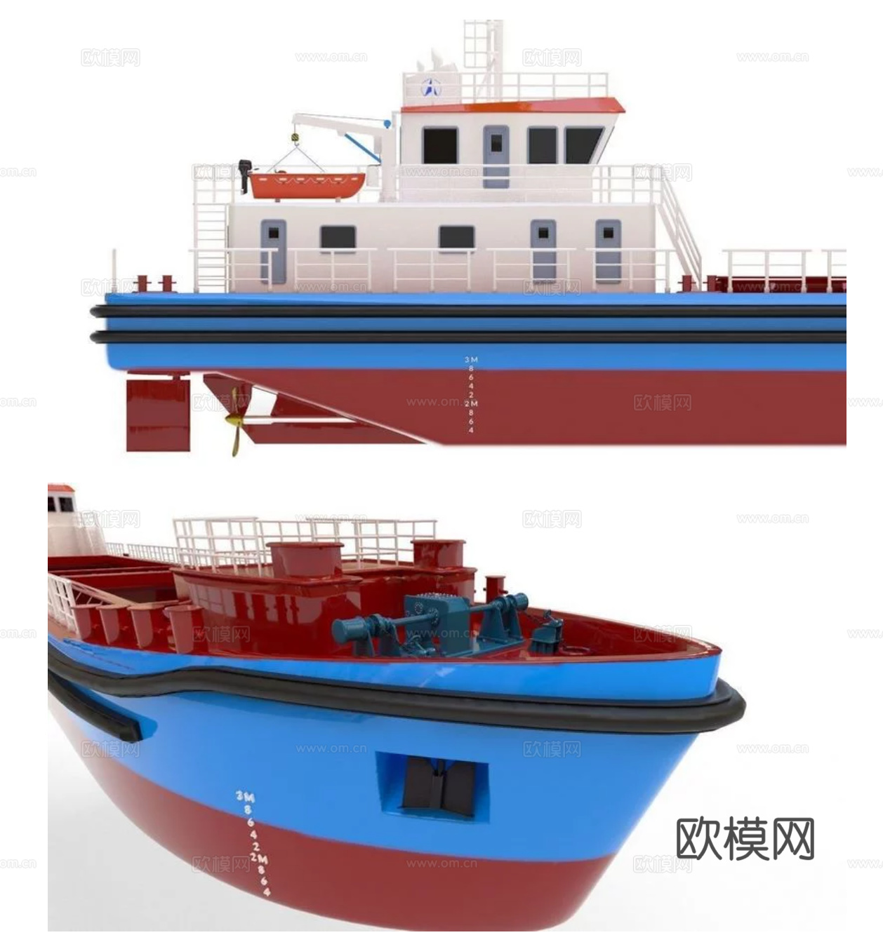散货船 货船 沙船 工程船低模3d模型