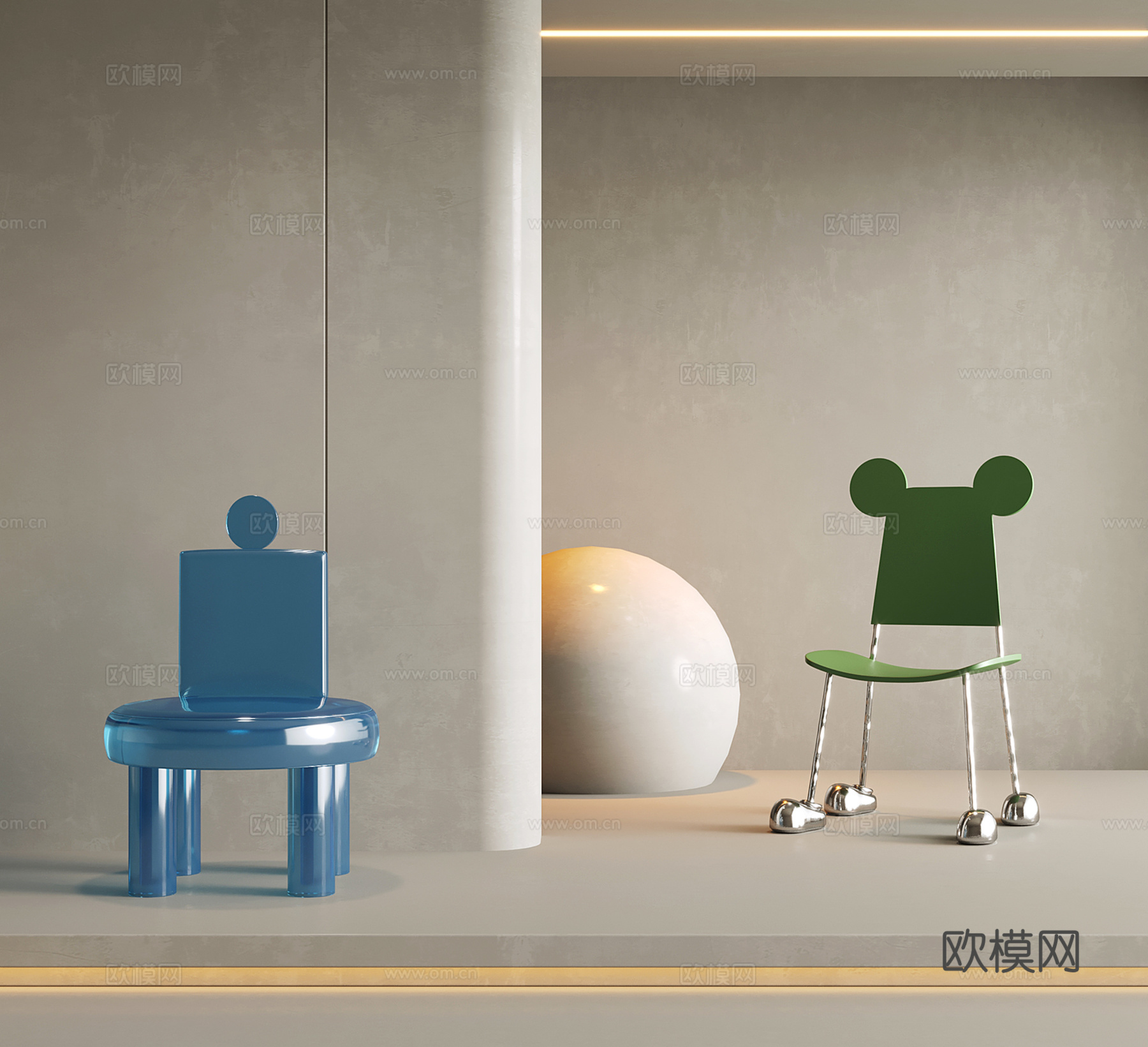 现代椅子 儿童椅子 亚克力 不锈钢 单椅3d模型