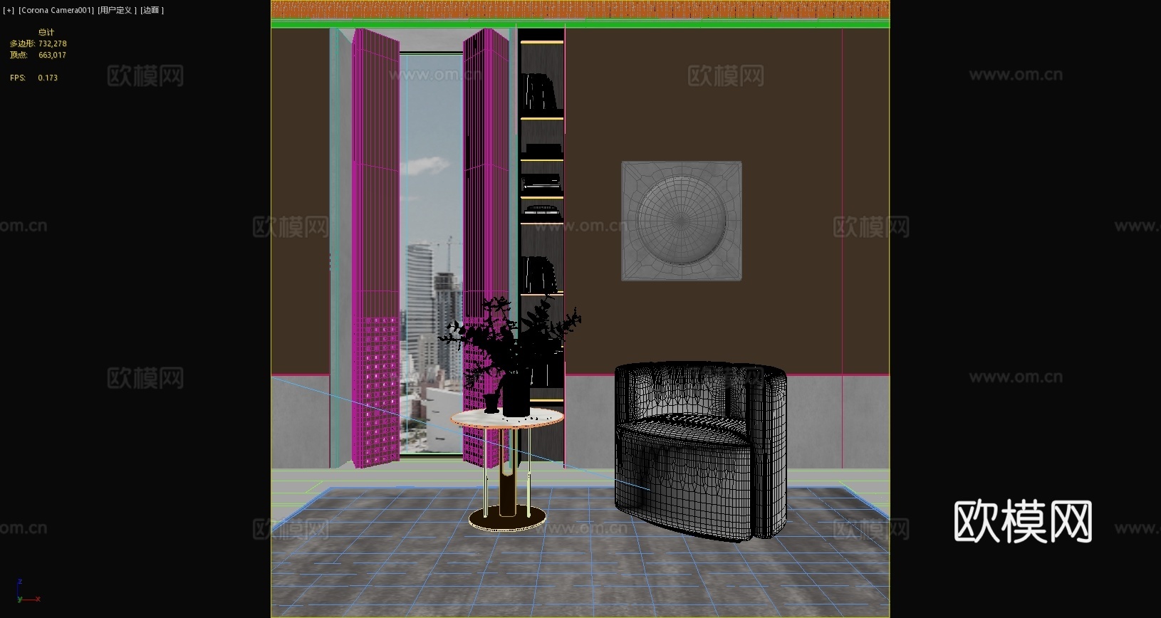 现代单人沙发单人椅边几现代摆件现代墙饰挂画地毯植物3d模型