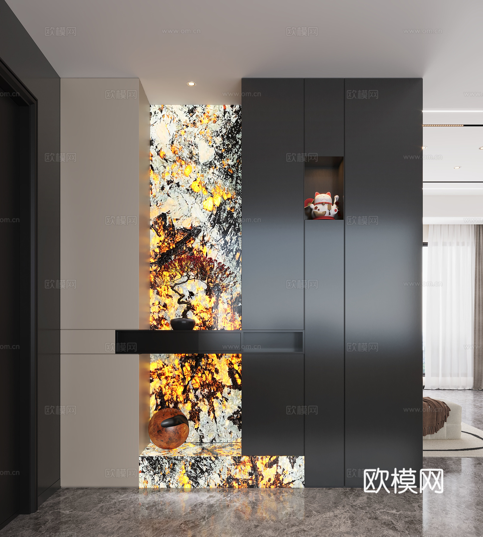 现代入户玄关 装饰玄关 玄关背景 玄关隔断 玄关装饰柜su模型
