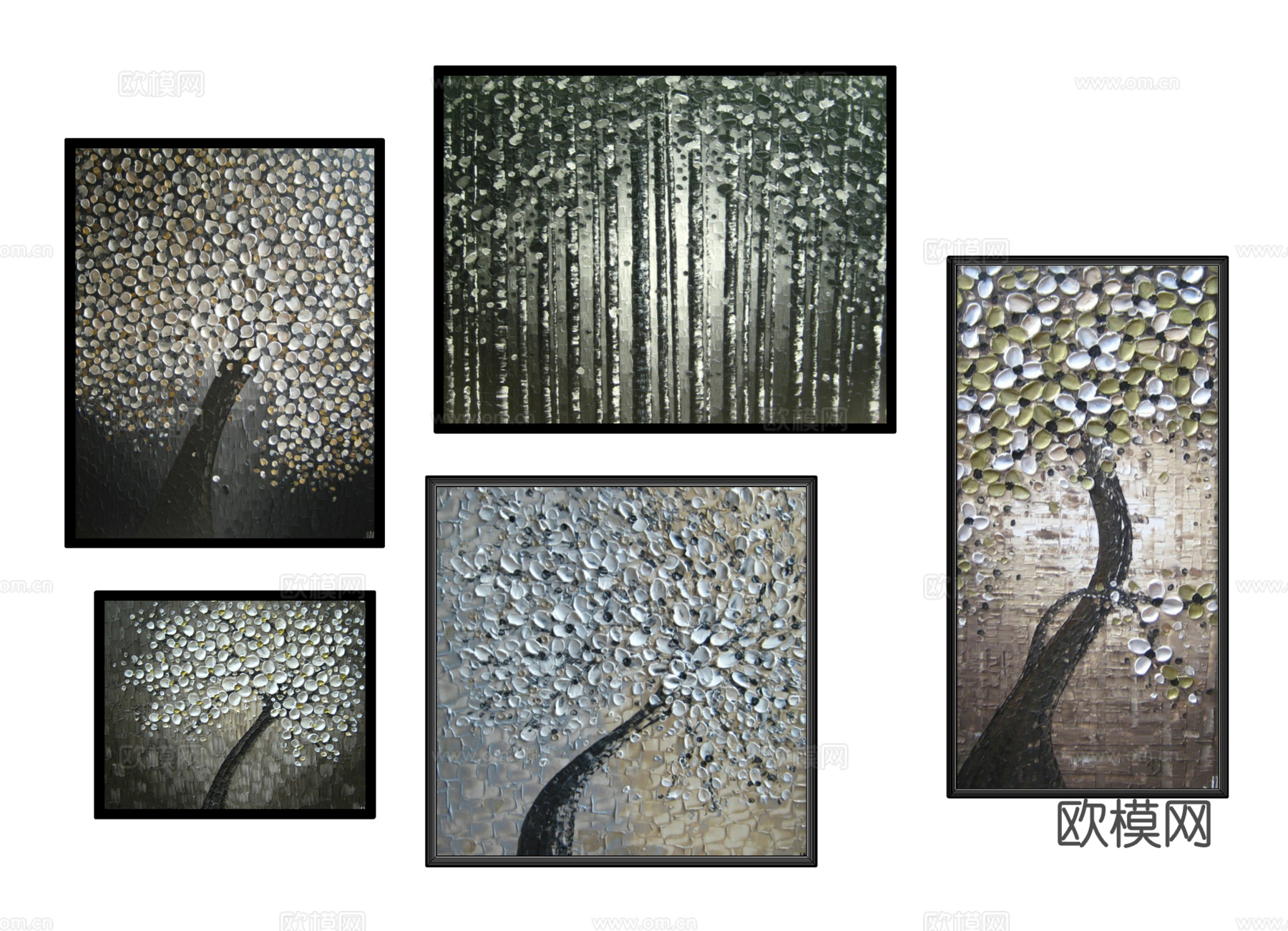 现代轻奢挂画组合  墙面挂画 装饰画su模型
