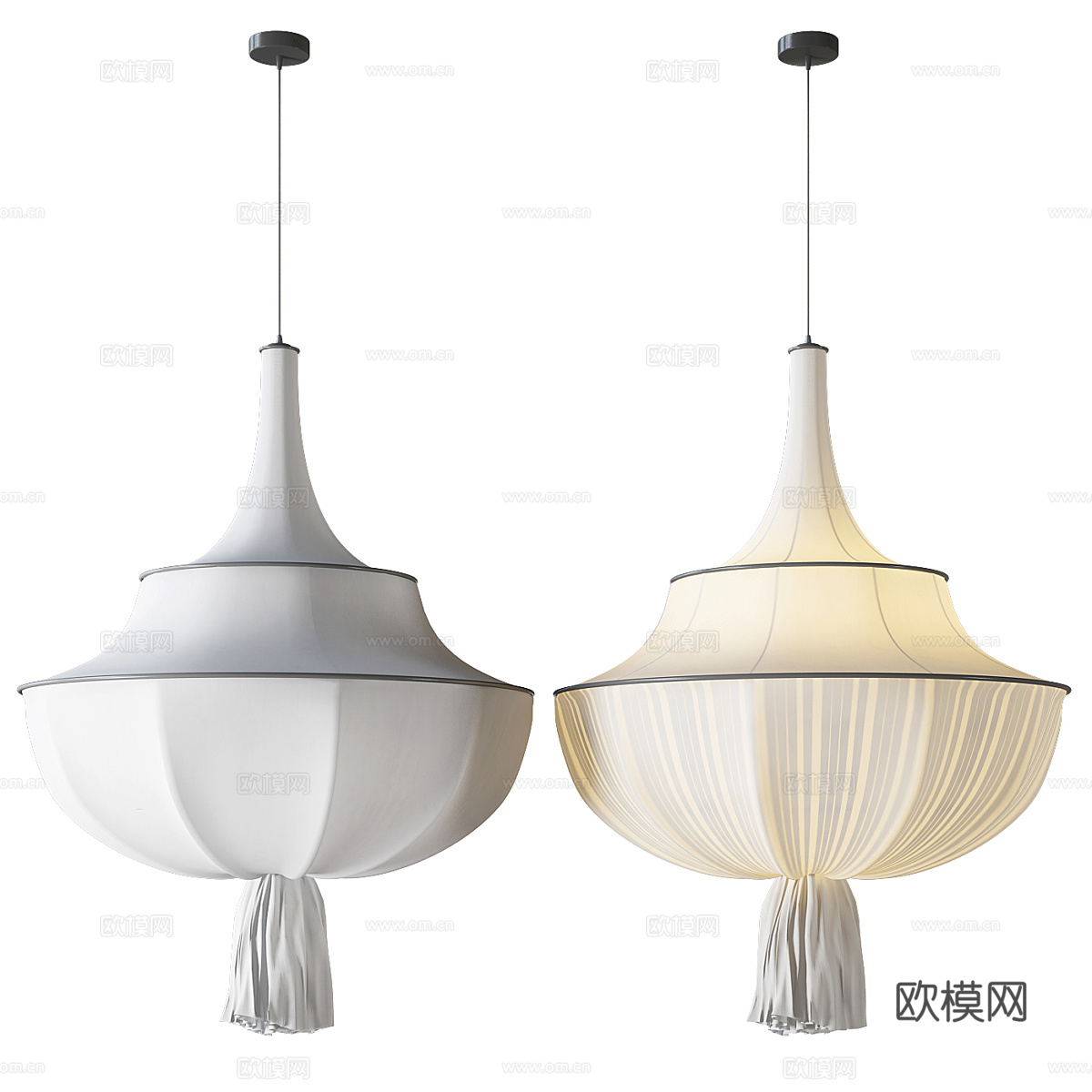 新中式布艺装饰吊灯3d模型