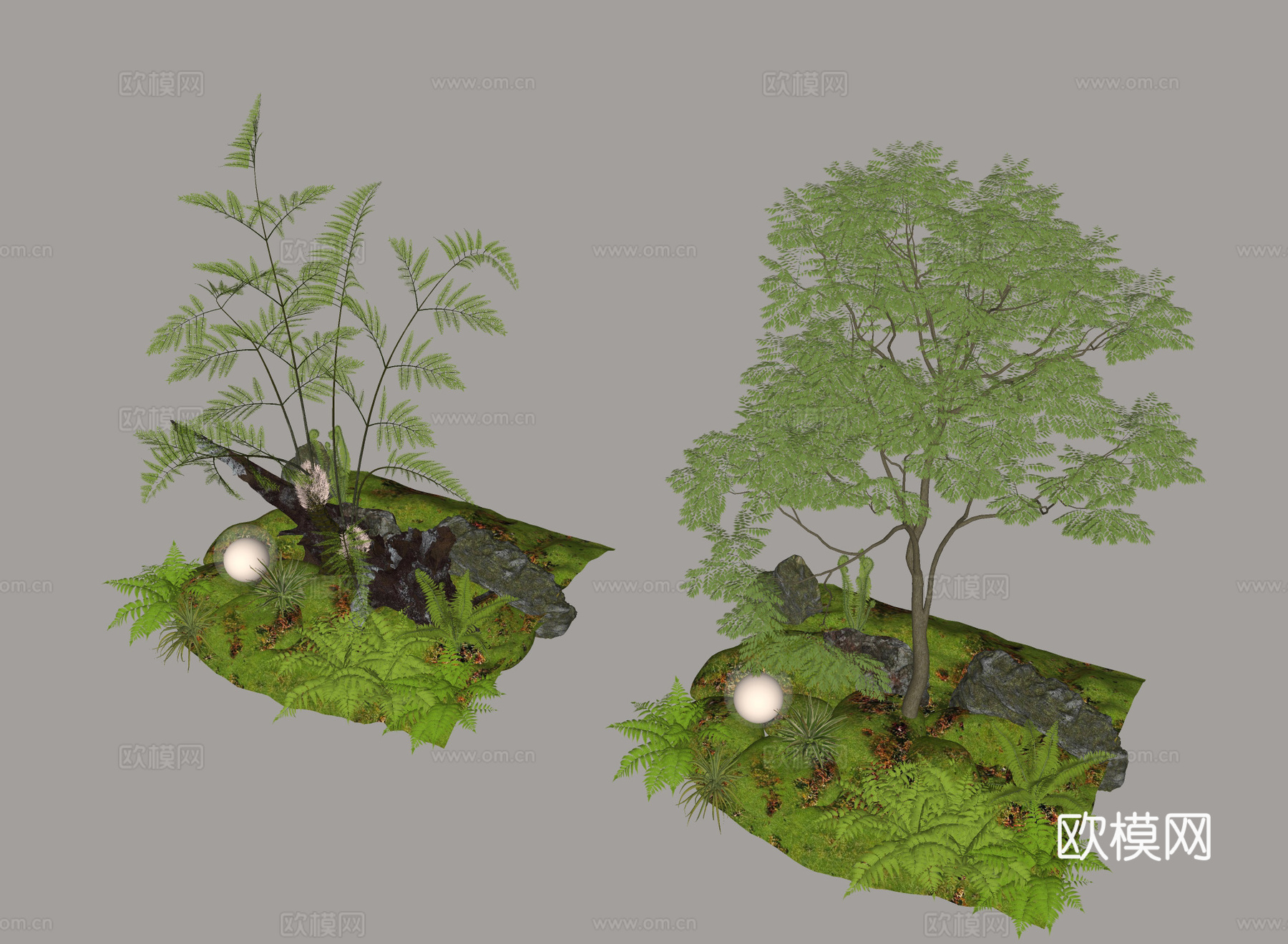 苔藓绿植组合 绿植造景 仿真植物景观 迷你自然场景 生态艺术su模型