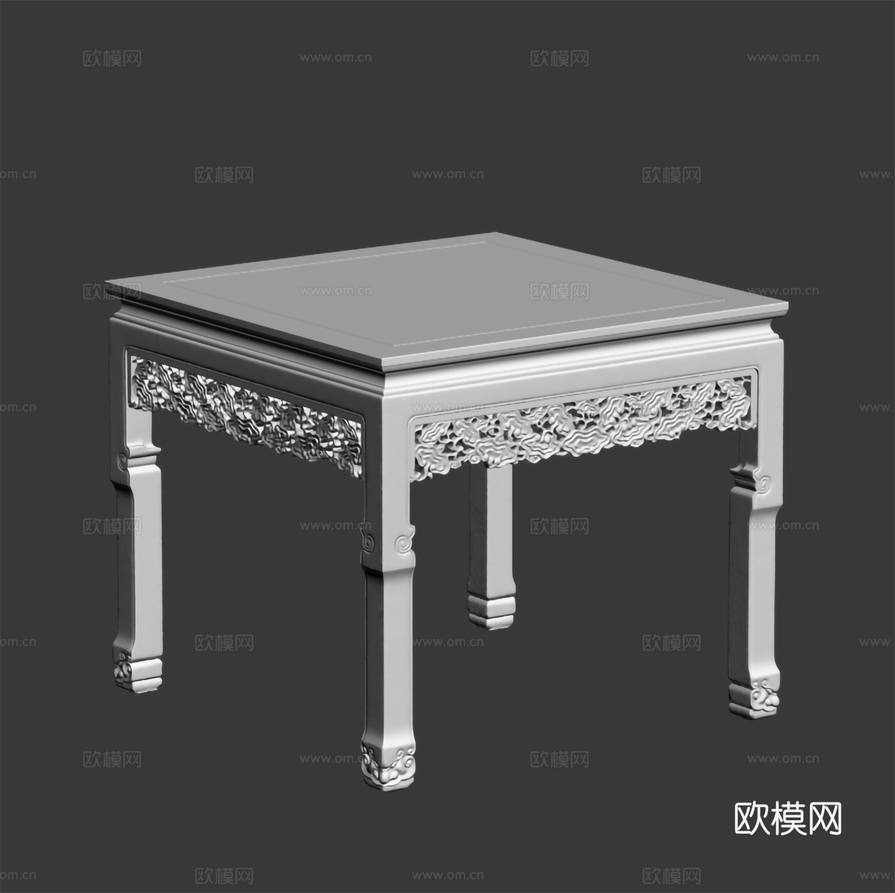 中式餐桌 方桌 浮雕雕花造型 实木红木3d模型