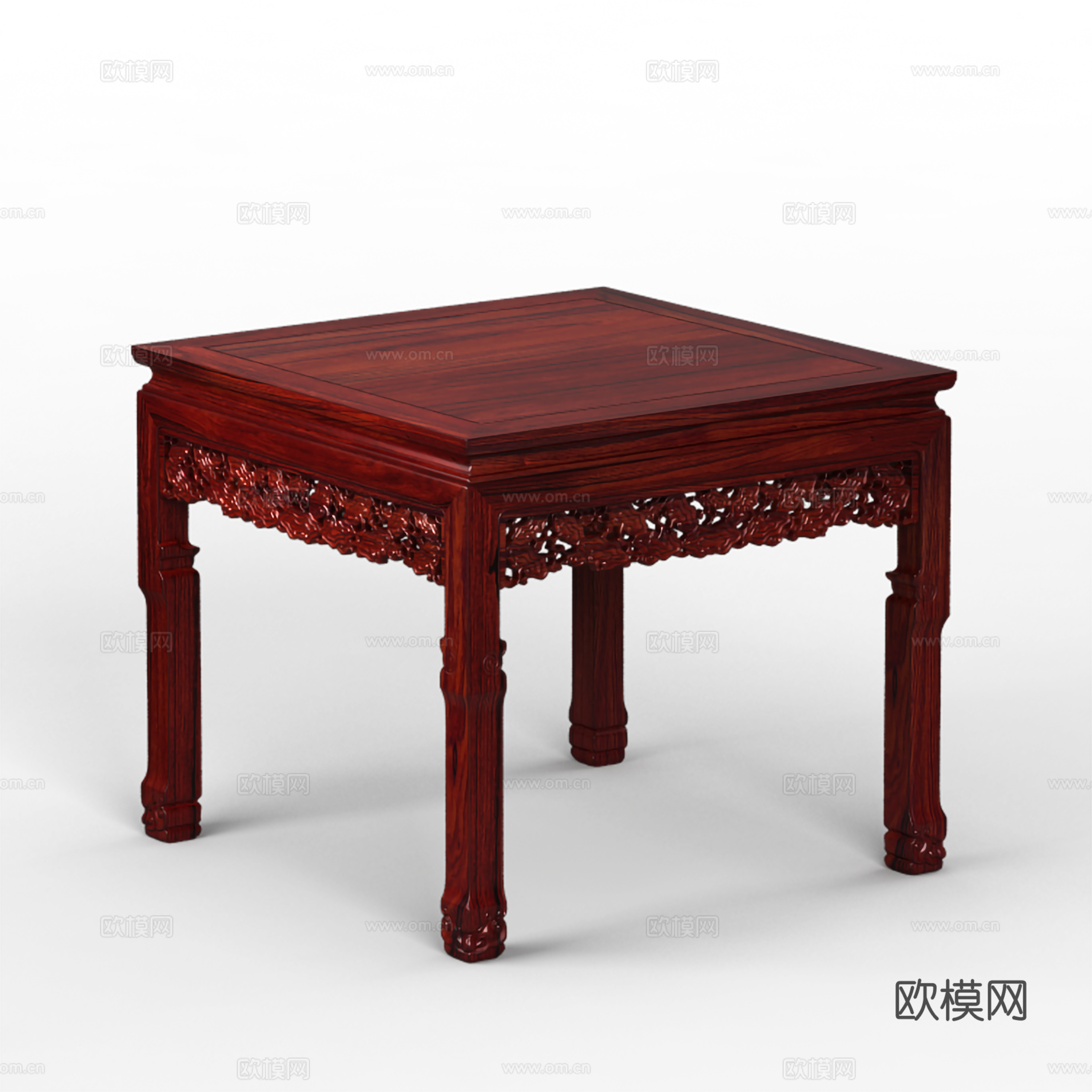 中式餐桌 方桌 浮雕雕花造型 实木红木3d模型