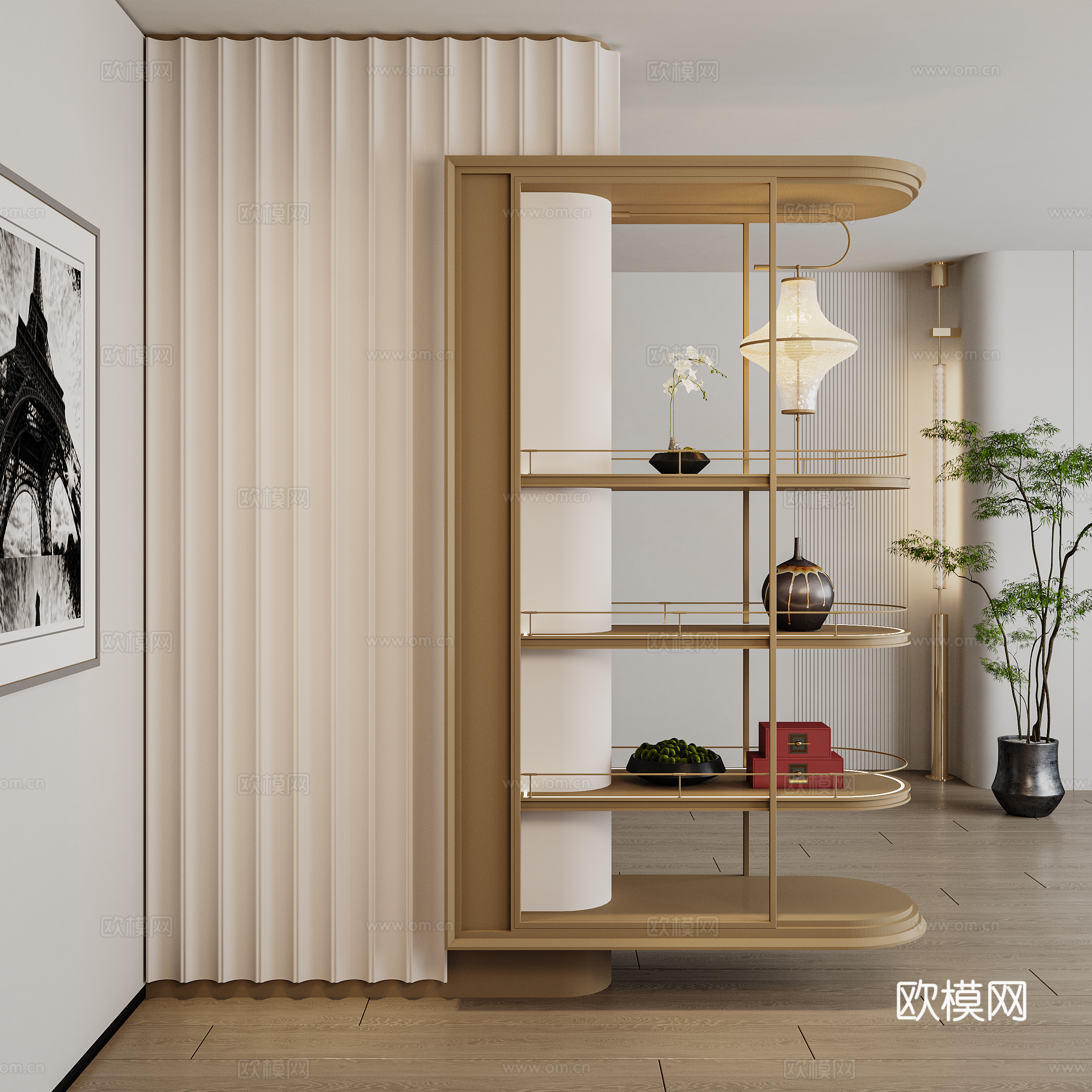 简欧玄关柜 入户柜 装饰柜 饰品摆件 落地灯3d模型