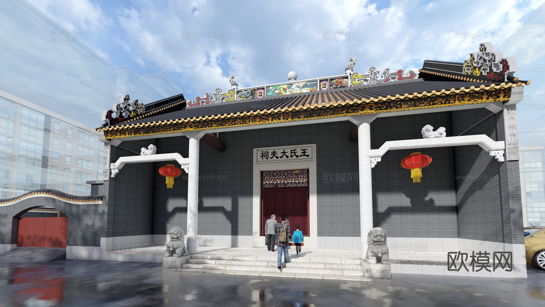 古建祠堂门头 宗祠大门 传统建筑su模型