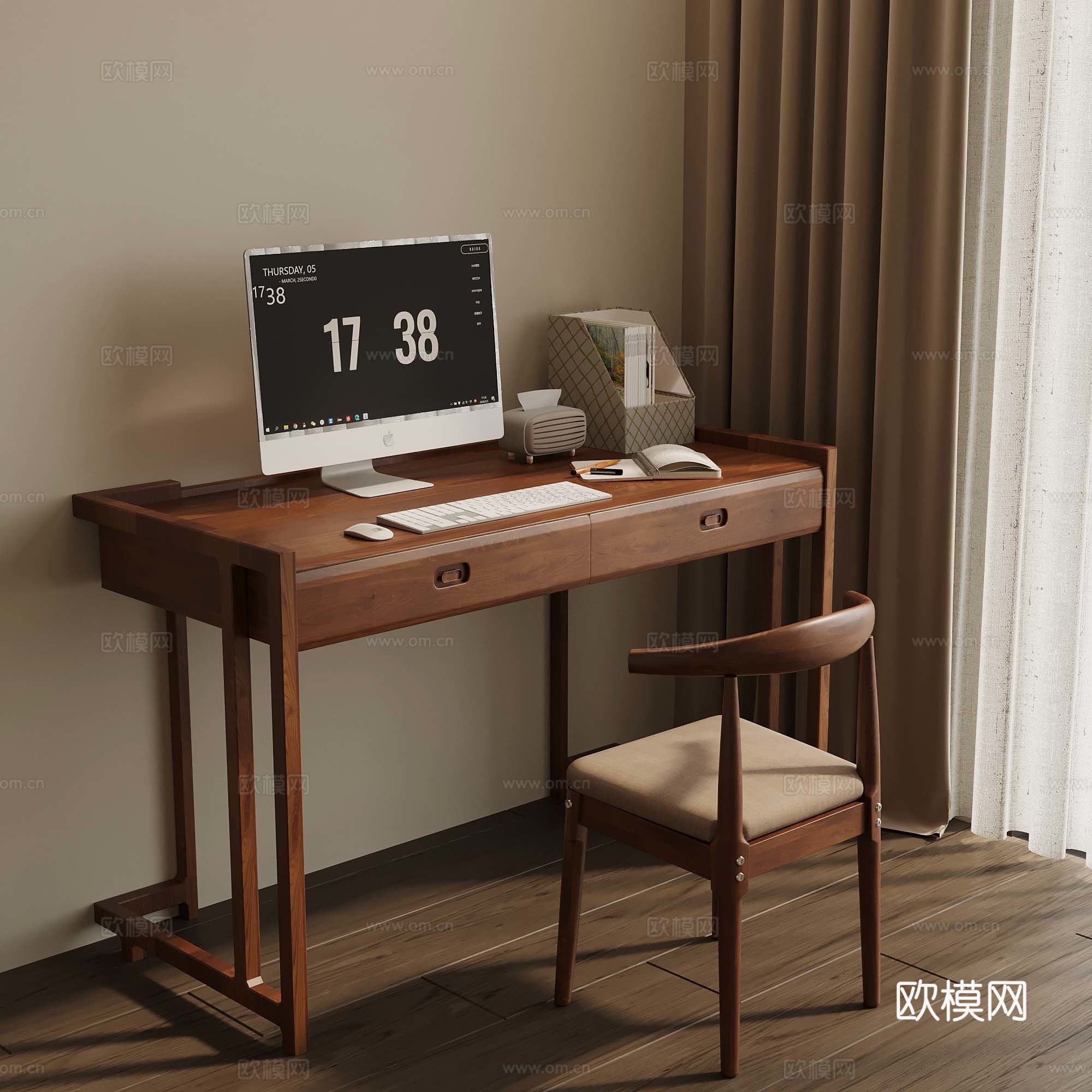 中古风书桌su模型