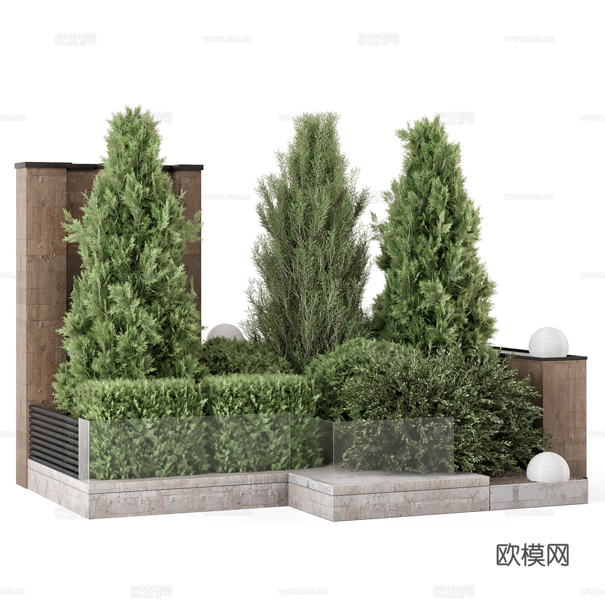 现代意式庭院绿植 景观树3d模型