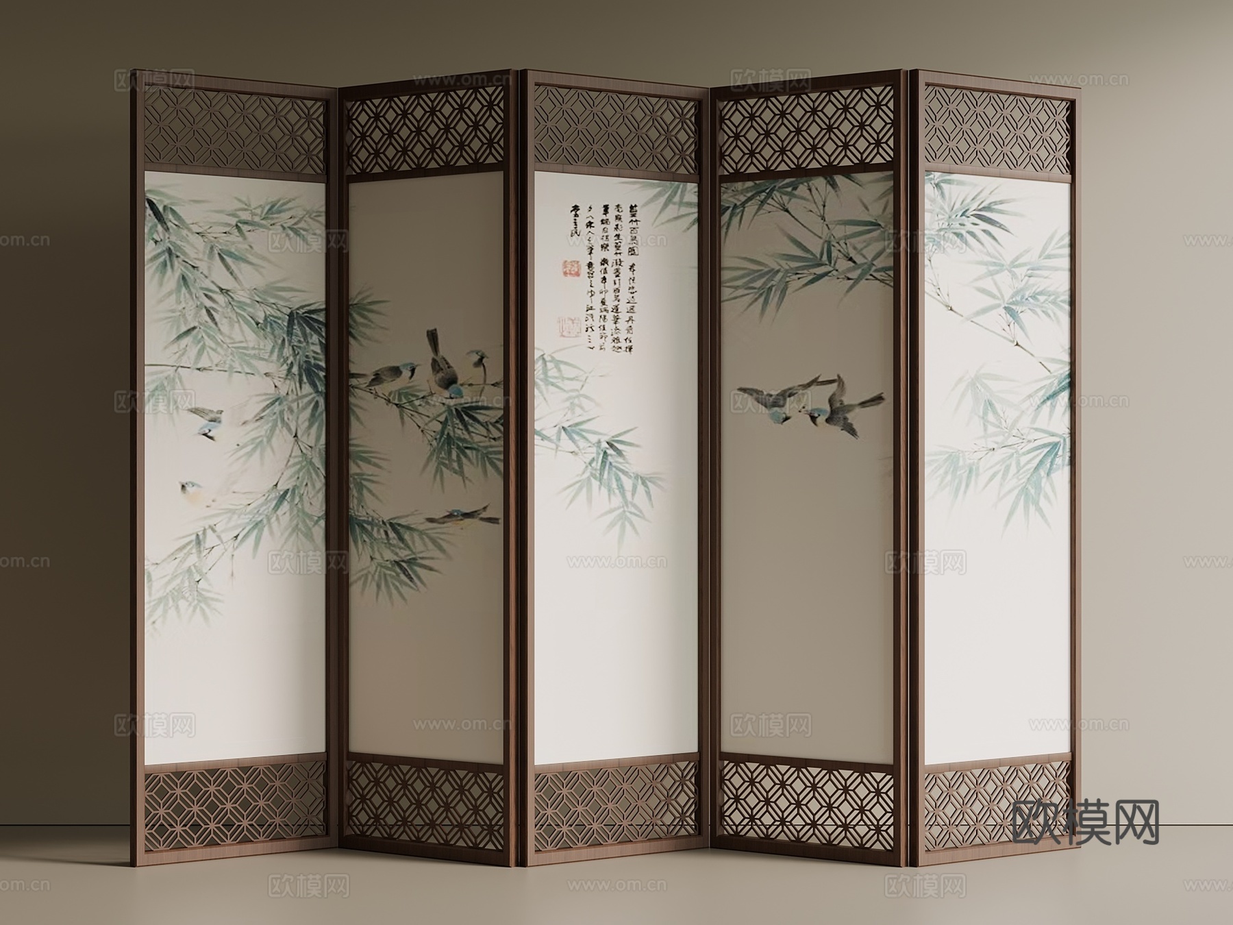 新中式 中式 屏风 木屏风 可折叠屏风3d模型
