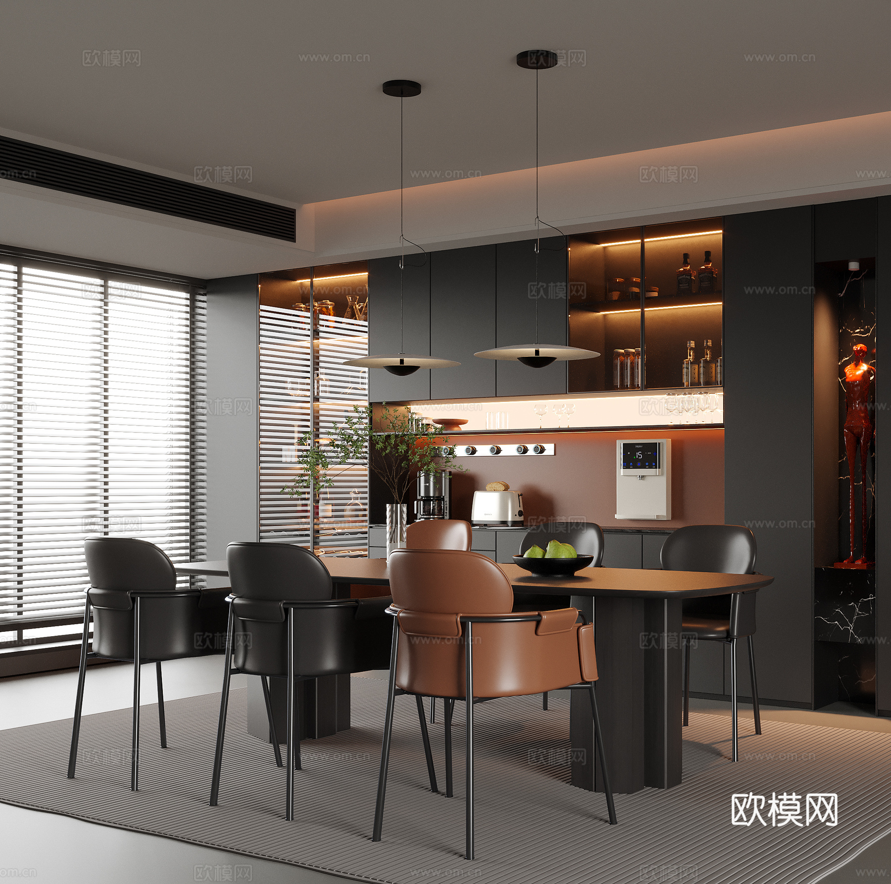现代餐厅 餐桌椅 餐边柜 酒柜3d模型