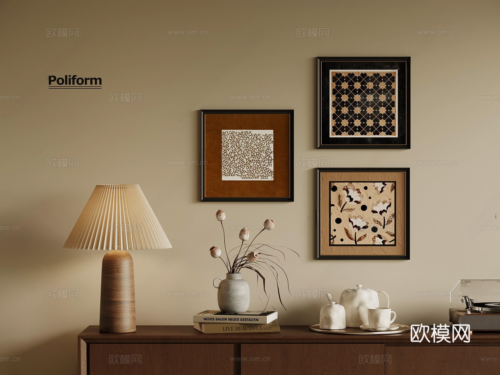 中古摆件组合 中古风摆件 中古风挂画 装饰画3d模型