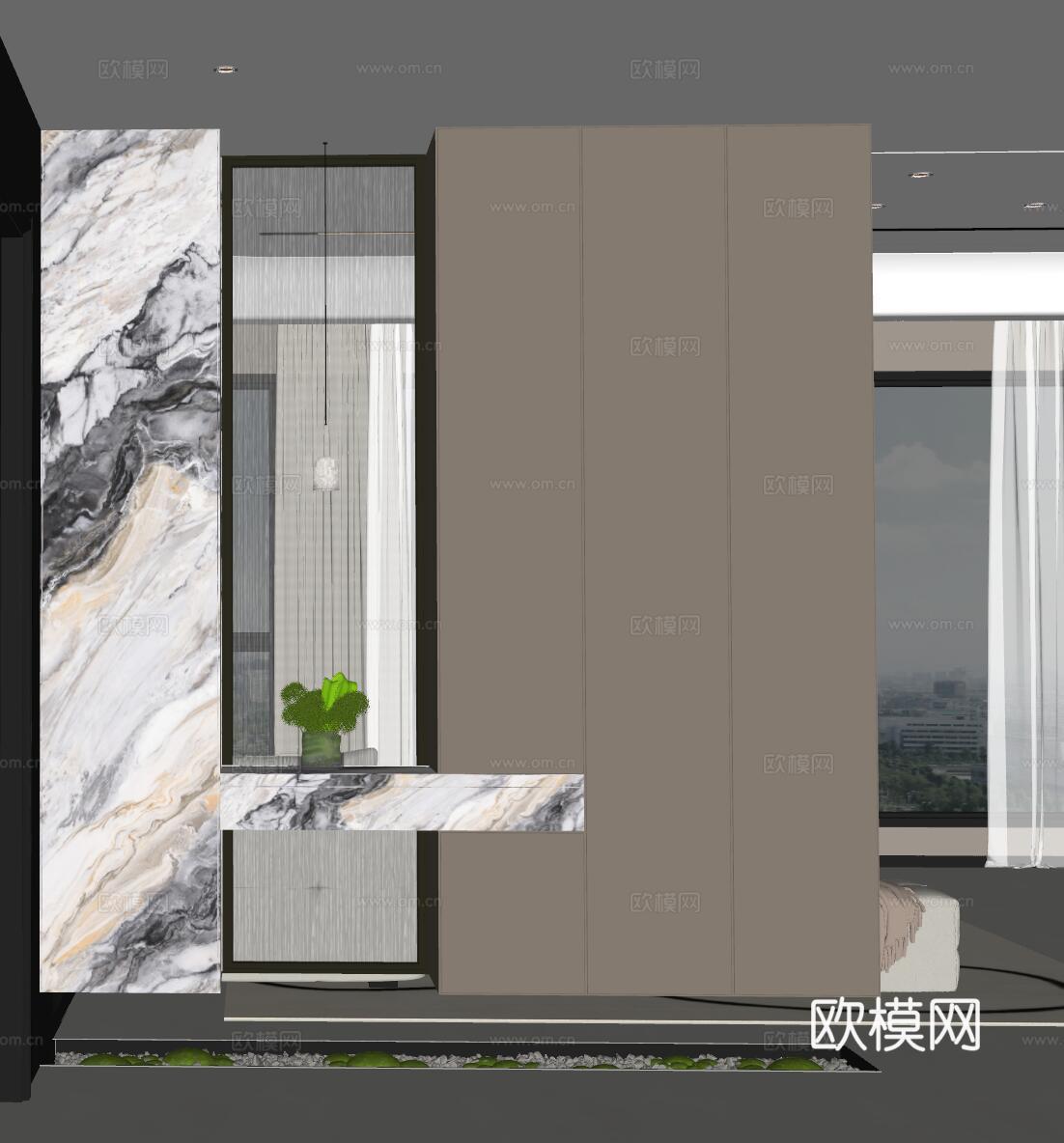 现代入户玄关 装饰玄关 玄关背景 玄关隔断 玄关装饰柜su模型